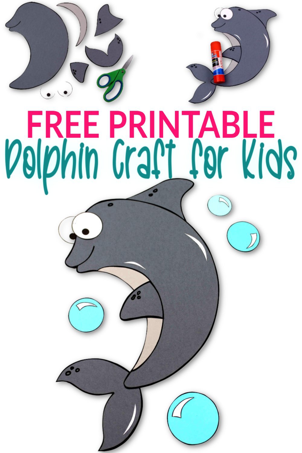 Free Printable Ocean Animal Dolphin Crafts for kids of all ages, including preschoolers and toddlers