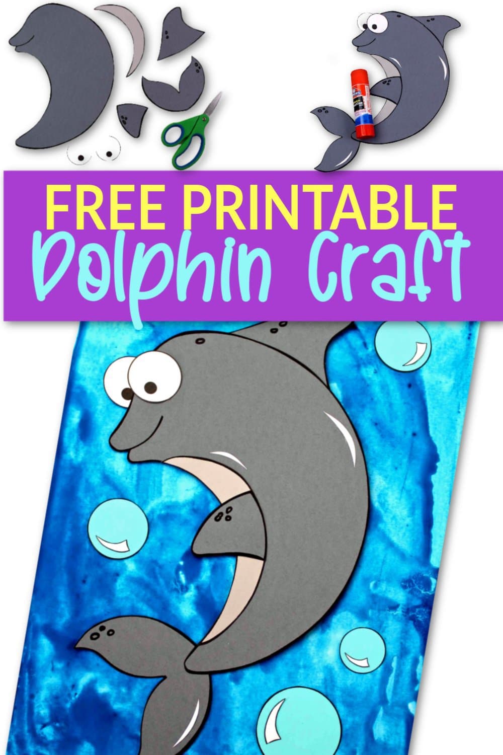 Free Printable Ocean Animal Dolphin Crafts for kids of all ages, including preschoolers and toddlers