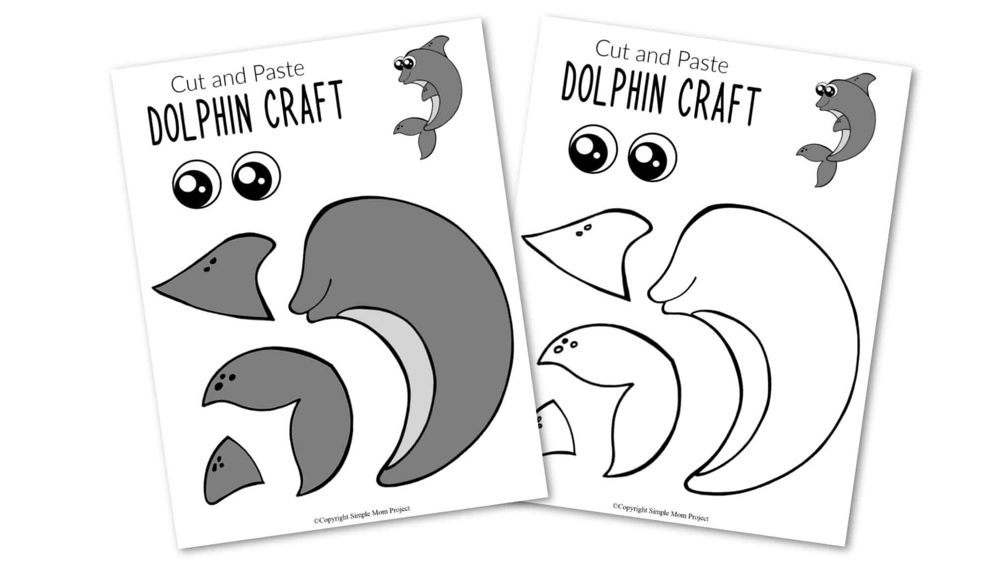 Free Printable Ocean Animal Dolphin Crafts for kids of all ages, including preschoolers and toddlers