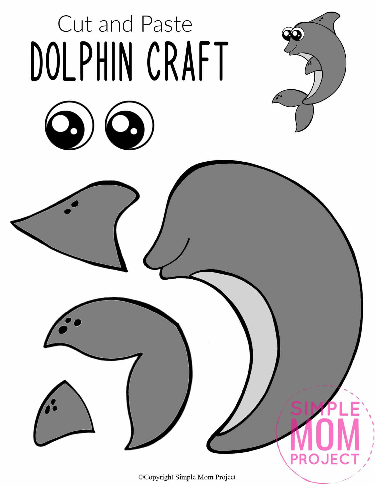 Free Printable Ocean Animal Dolphin Crafts for kids of all ages, including preschoolers and toddlers