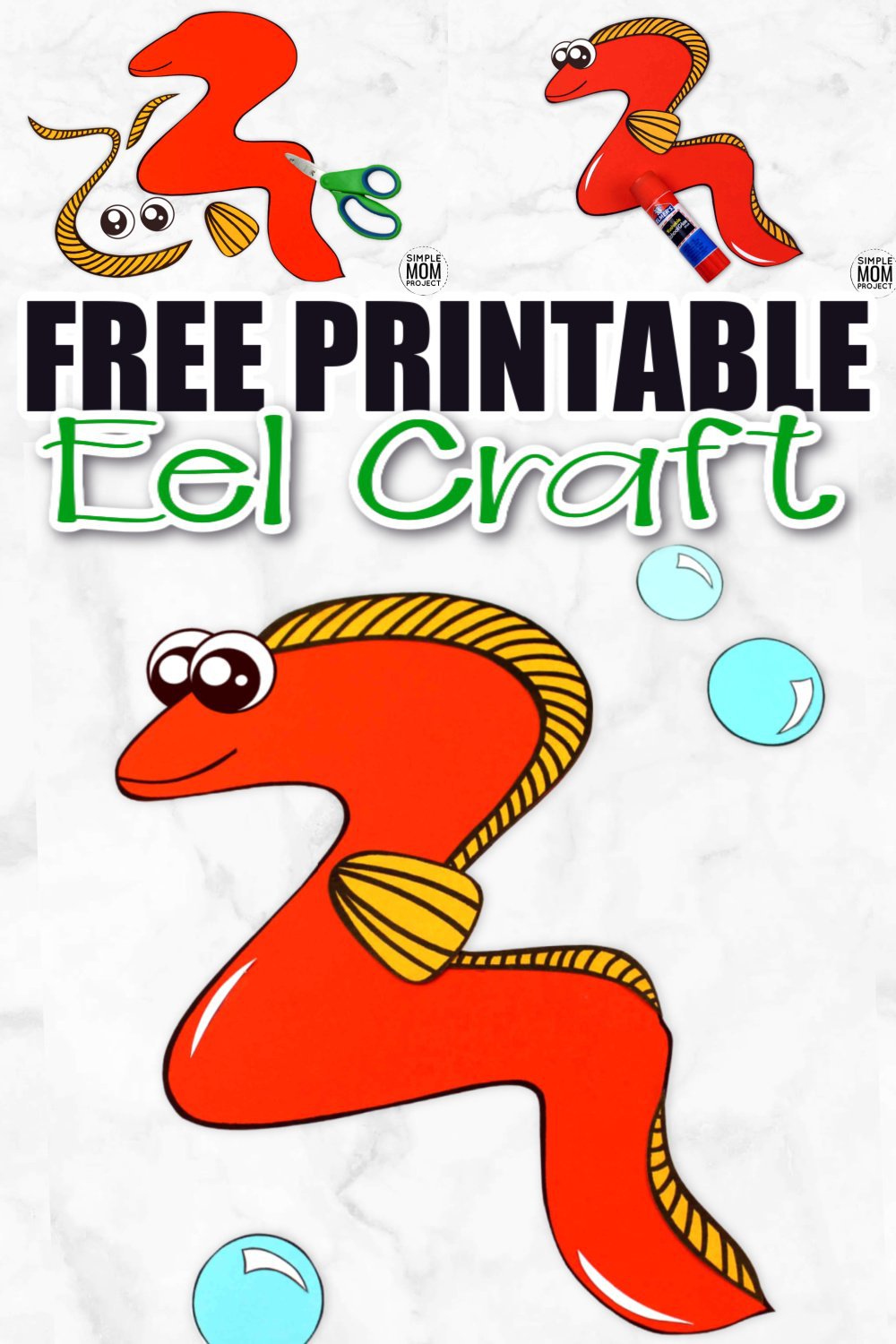 Looking for your next ocean theme project? Use our free printable eel template to make this adorable eel craft! Click and find the easy tutorial to make this fun ocean art project. Perfect for kids of all ages including preschoolers and toddlers. #EelCrafts #OceanAnimalCrafts #OceanCrafts
