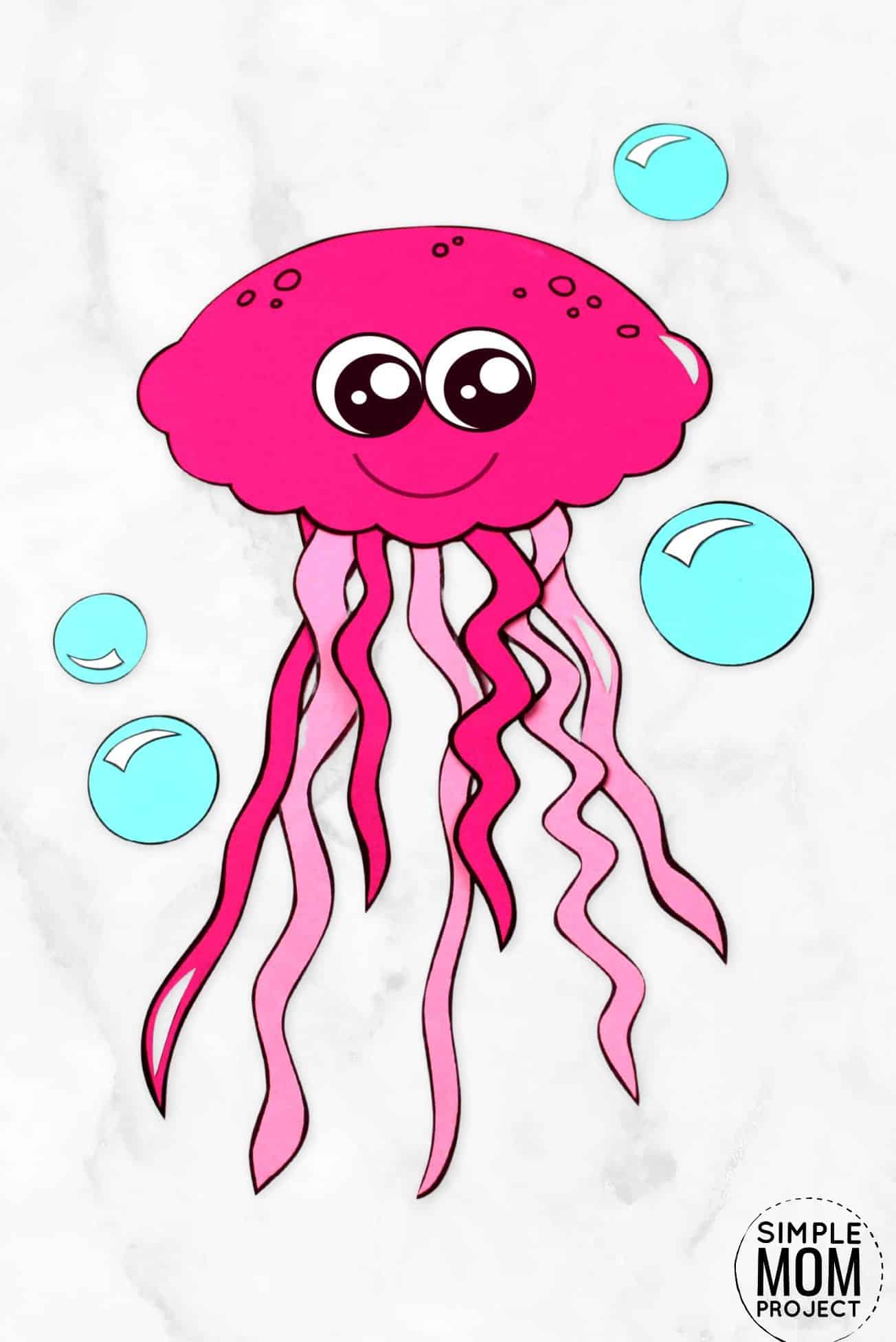 Free Printable Ocean Animal Jellyfish Crafts for kids of all ages, including preschoolers and toddlers jellyfish template