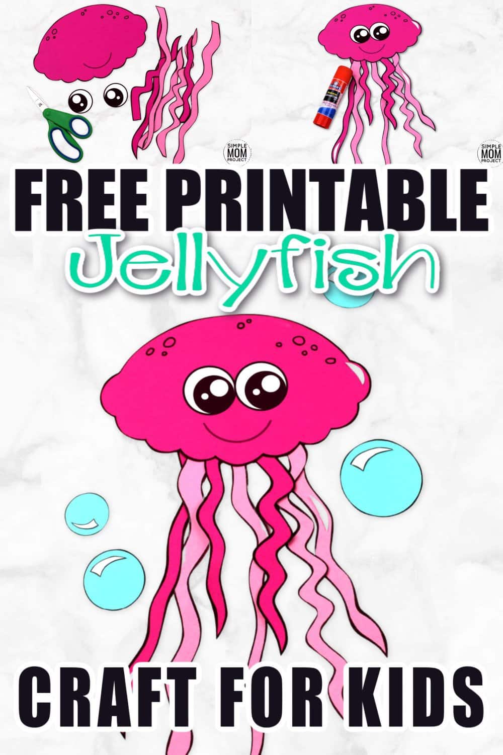 Teaching the letter J or exploring ocean animals with your preschooler or toddlers kids? Use the free printable template and make your own jellyfish craft friend. He is the perfect, easy under the sea art project to do this summer! #jellyfishcrafts #jellyfish #oceananimals #oceananimalcrafts #SimpleMomProject