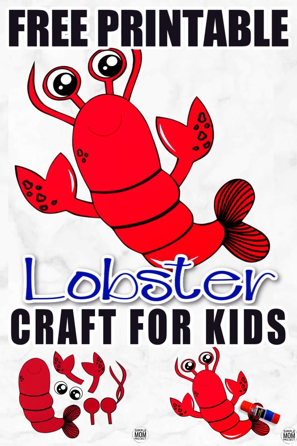 Teaching the letter L or exploring the ocean with your toddler or preschooler? Use this free printable lobster template and build your own cut and paste lobster friend! He is the perfect, easy, under the sea art project to do this summer with your kids. #lobster #lobstercrafts #oceananimals #oceananimalcrafts #SimpleMomProject