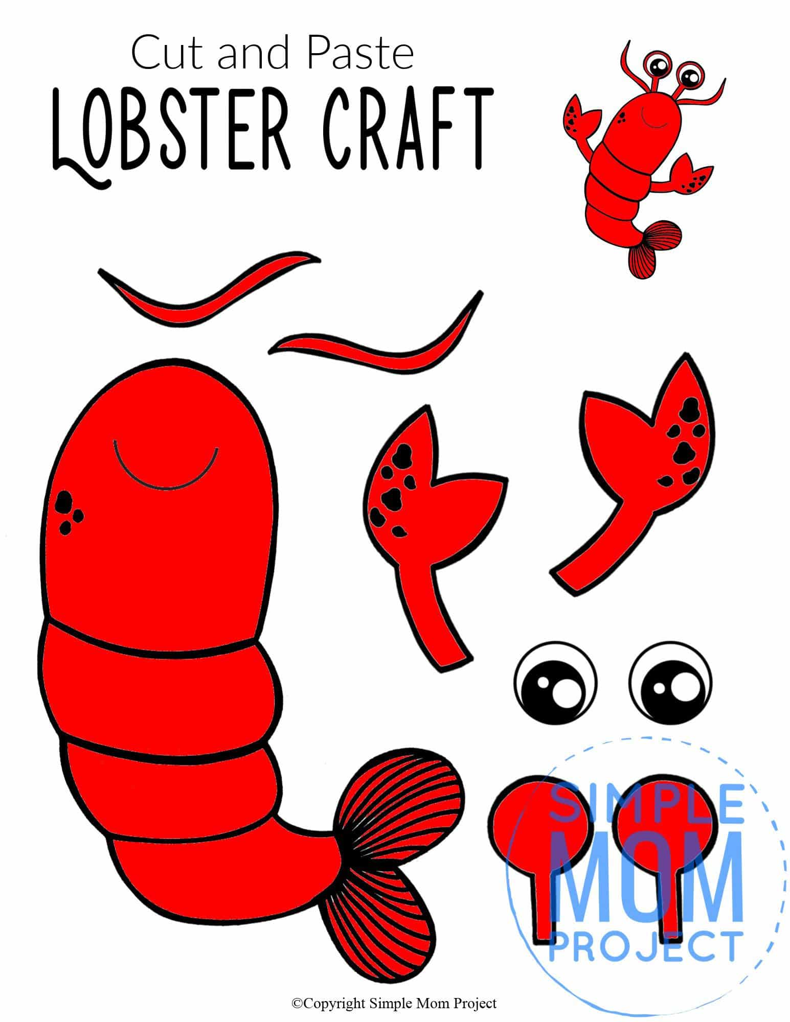 Free Printable Ocean Animal Lobster Crafts for kids of all ages, including preschoolers and toddlers
