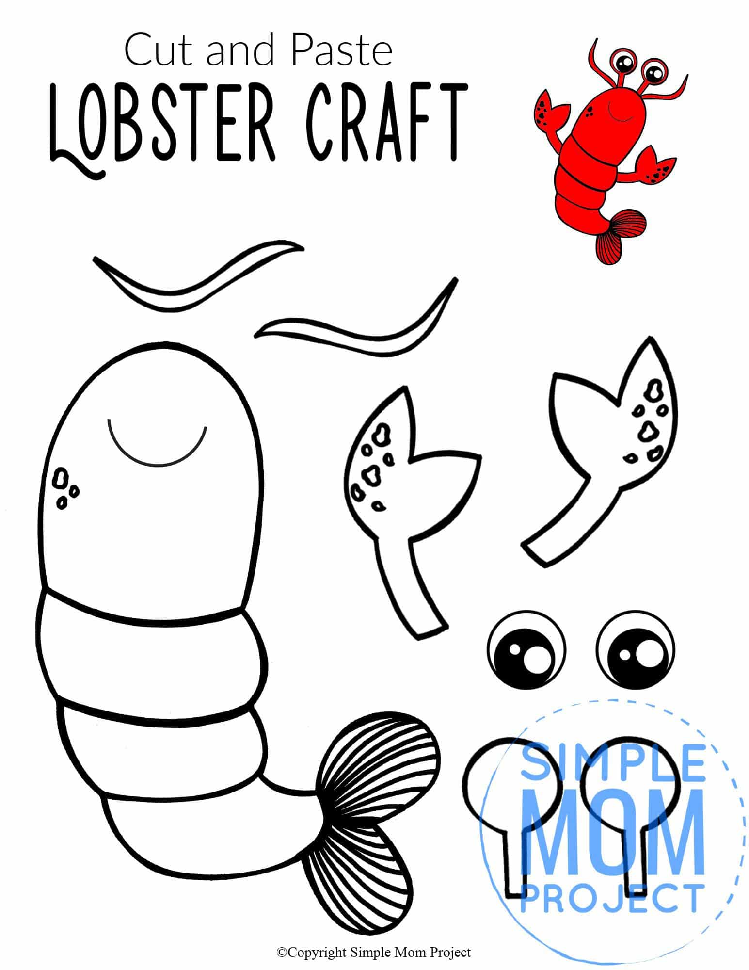 Free Printable Ocean Animal Lobster Crafts for kids of all ages, including preschoolers and toddlers