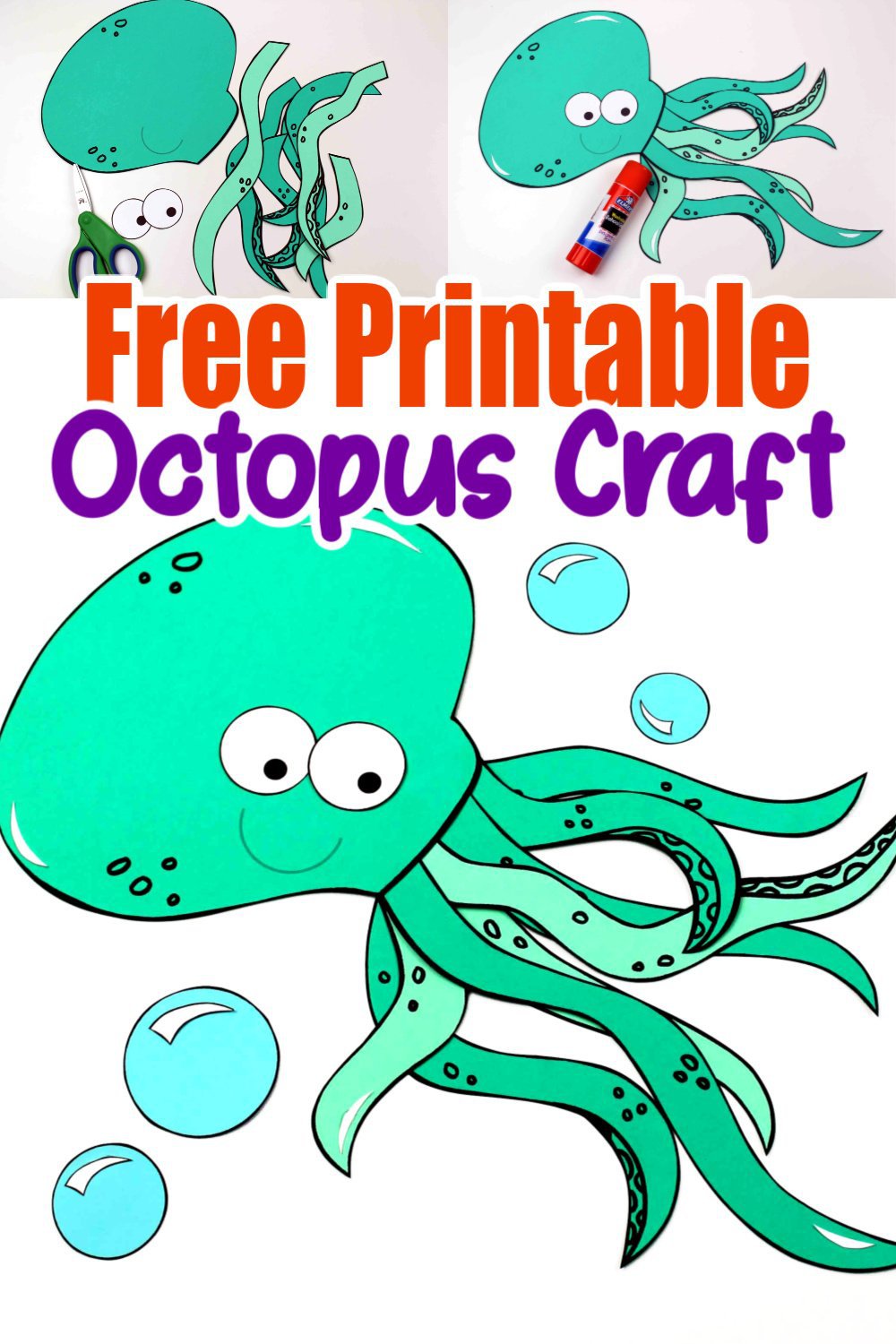 Free Printable Ocean Animal Octopus Crafts for kids of all ages, including preschoolers and toddlers