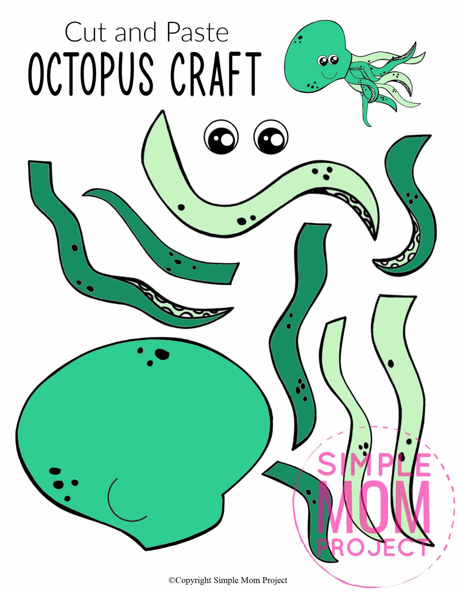 Free Printable Ocean Animal Octopus Crafts for kids of all ages, including preschoolers and toddlers