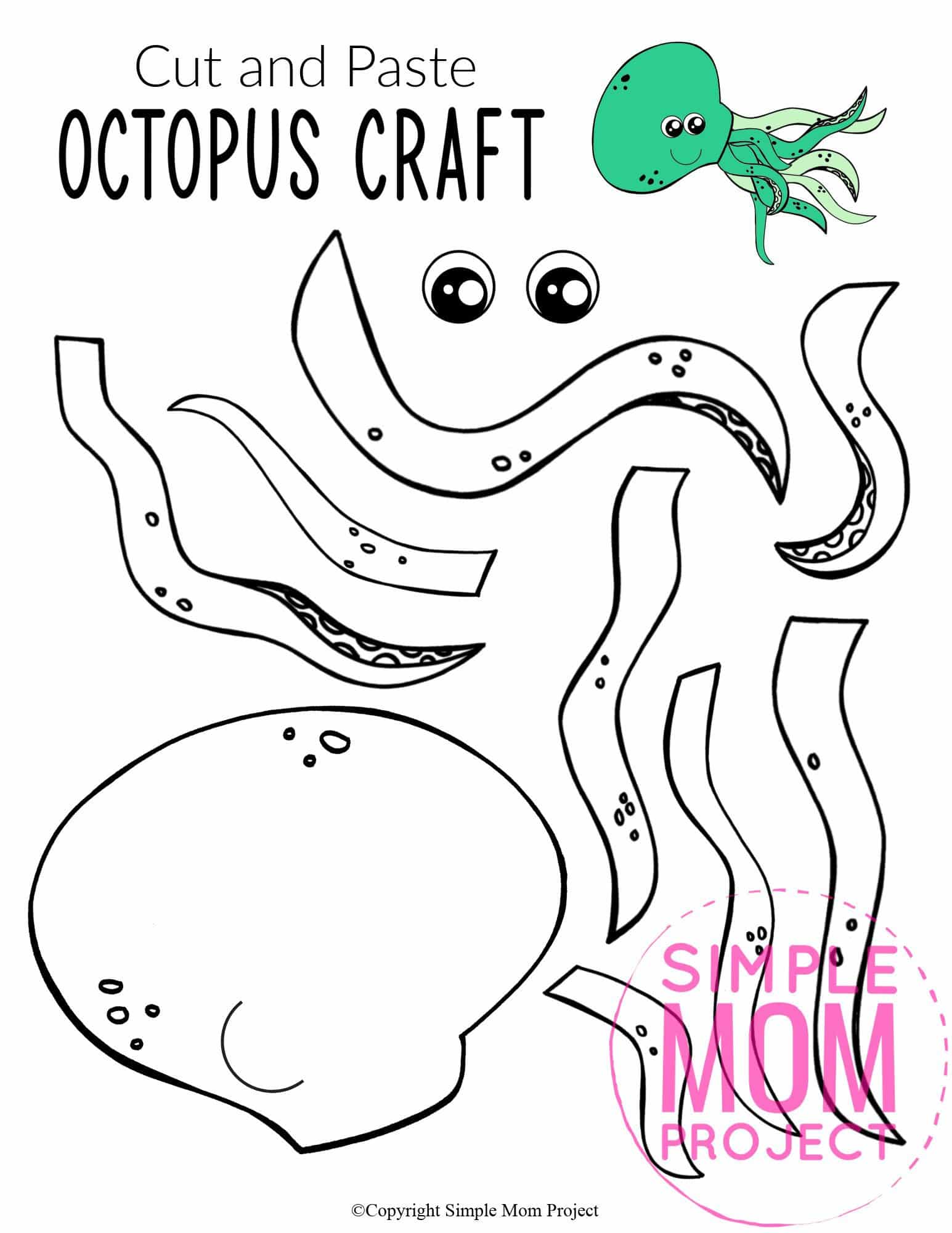 Free Printable Ocean Animal Octopus Crafts for kids of all ages, including preschoolers and toddlers