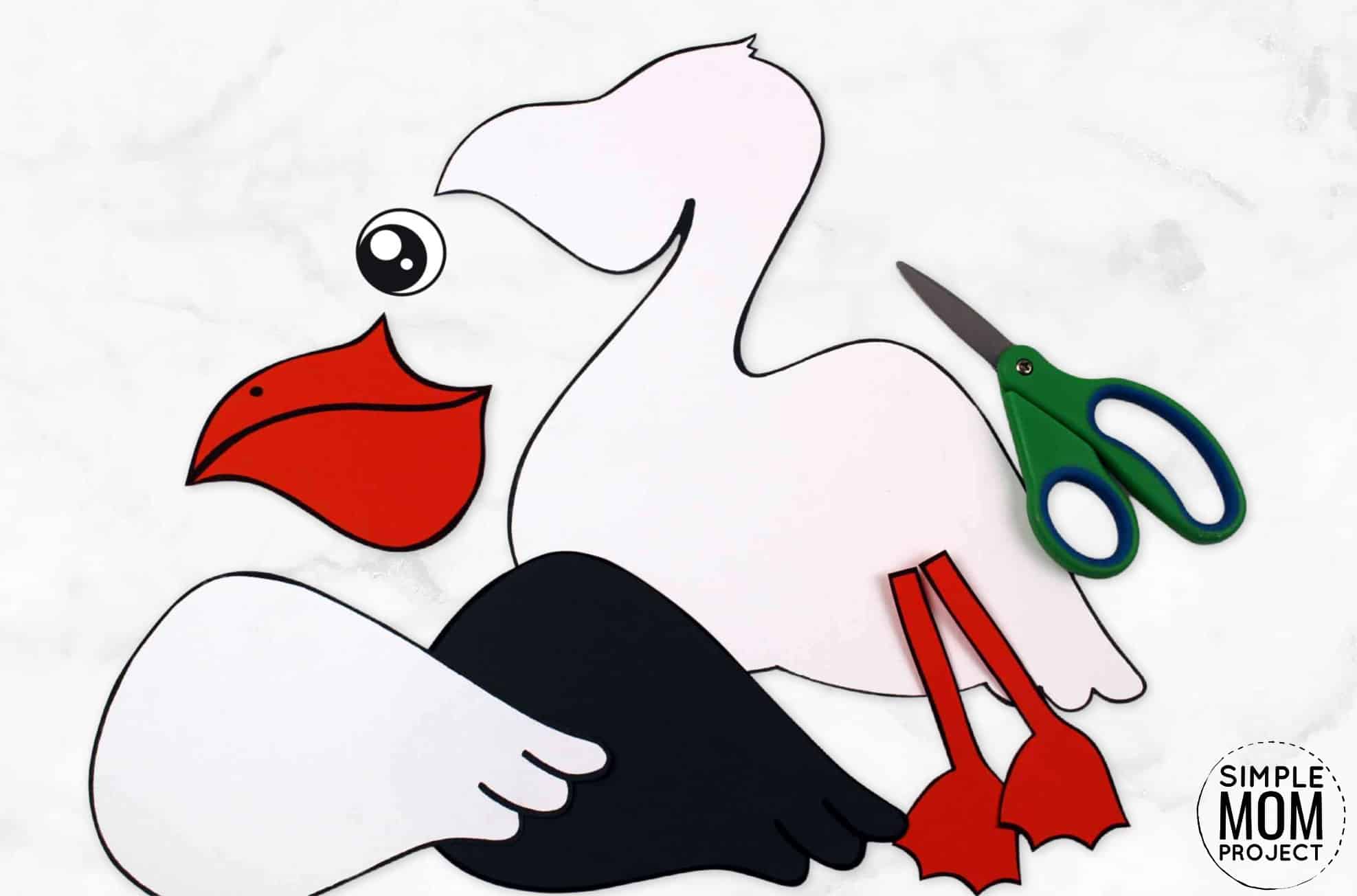 Free Printable Ocean Animal Pelican Crafts for kids of all ages, including preschoolers and toddlers
