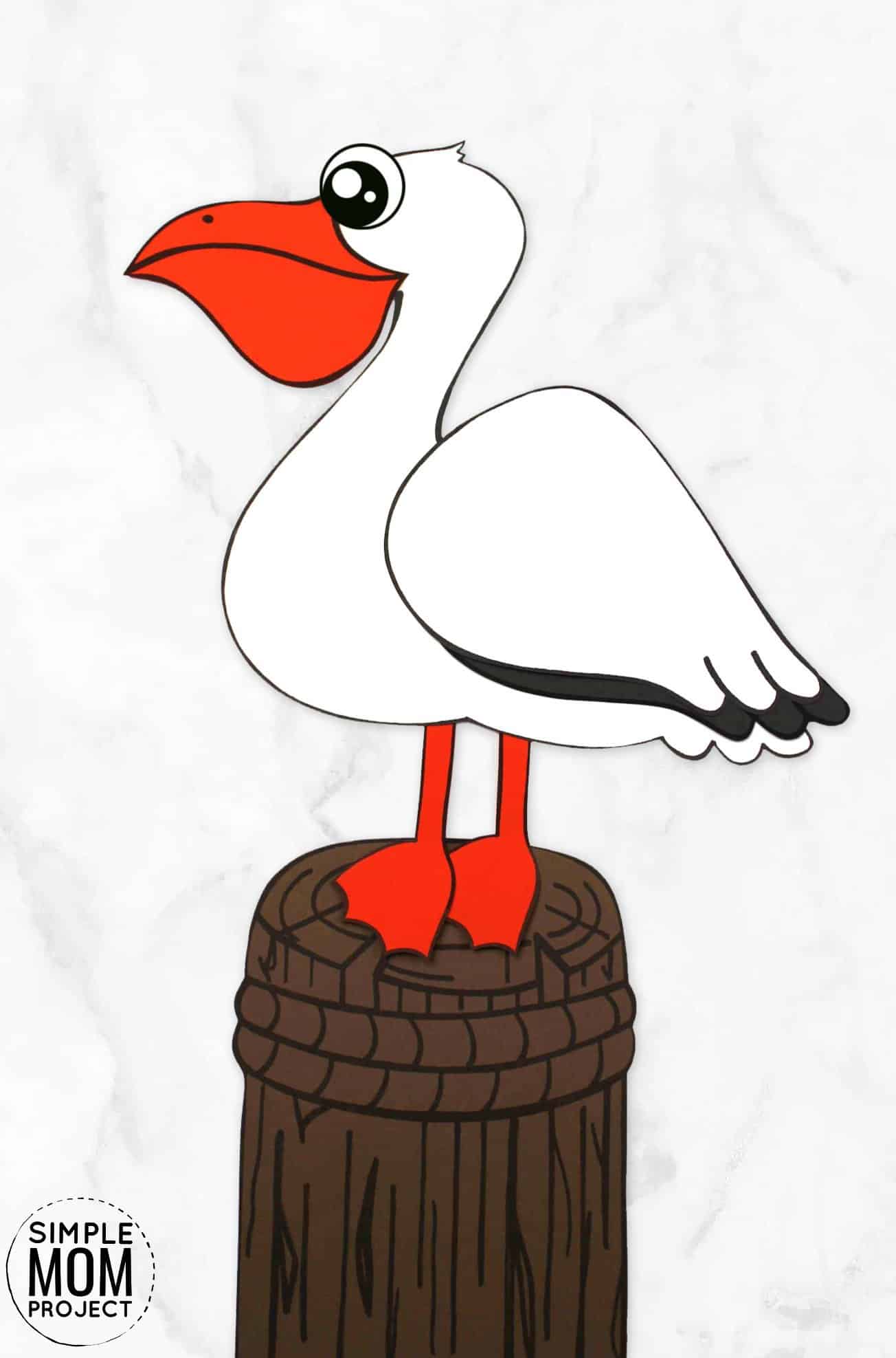 Free Printable Ocean Animal Pelican Crafts for kids of all ages, including preschoolers and toddlers
