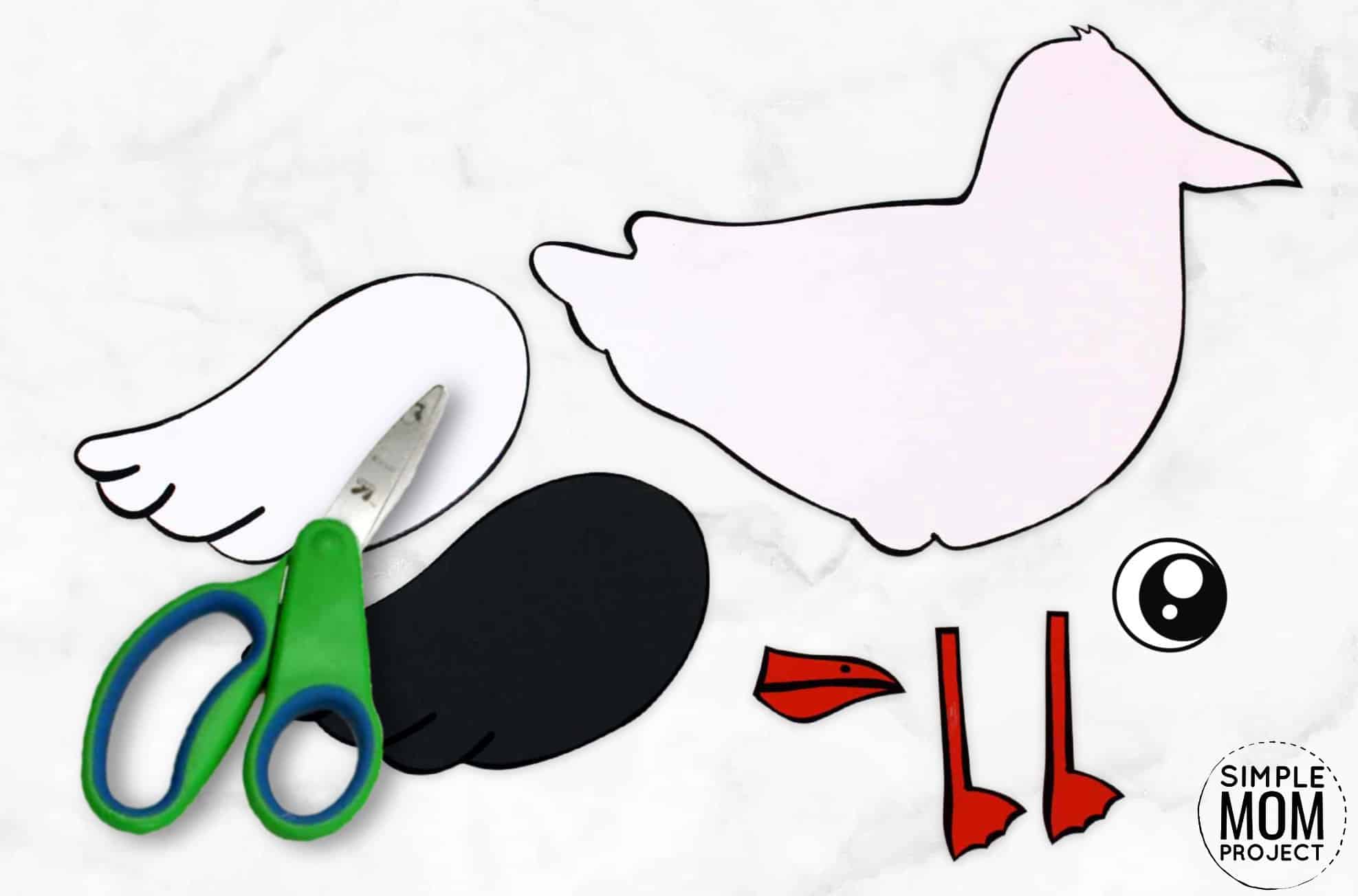Free Printable Ocean Animal Seagull Crafts for kids of all ages, including preschoolers and toddlers