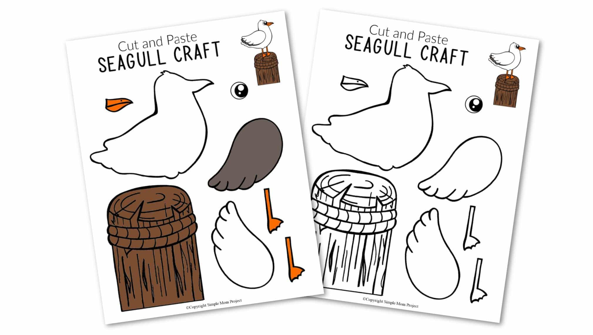 Free Printable Ocean Animal Seagull Crafts for kids of all ages, including preschoolers and toddlers