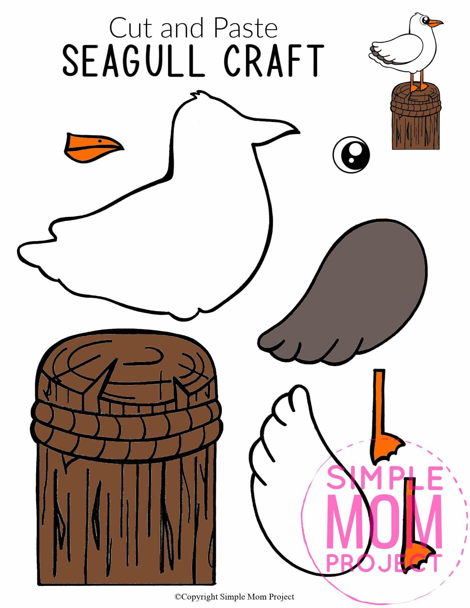 Free Printable Ocean Animal Seagull Crafts for kids of all ages, including preschoolers and toddlers