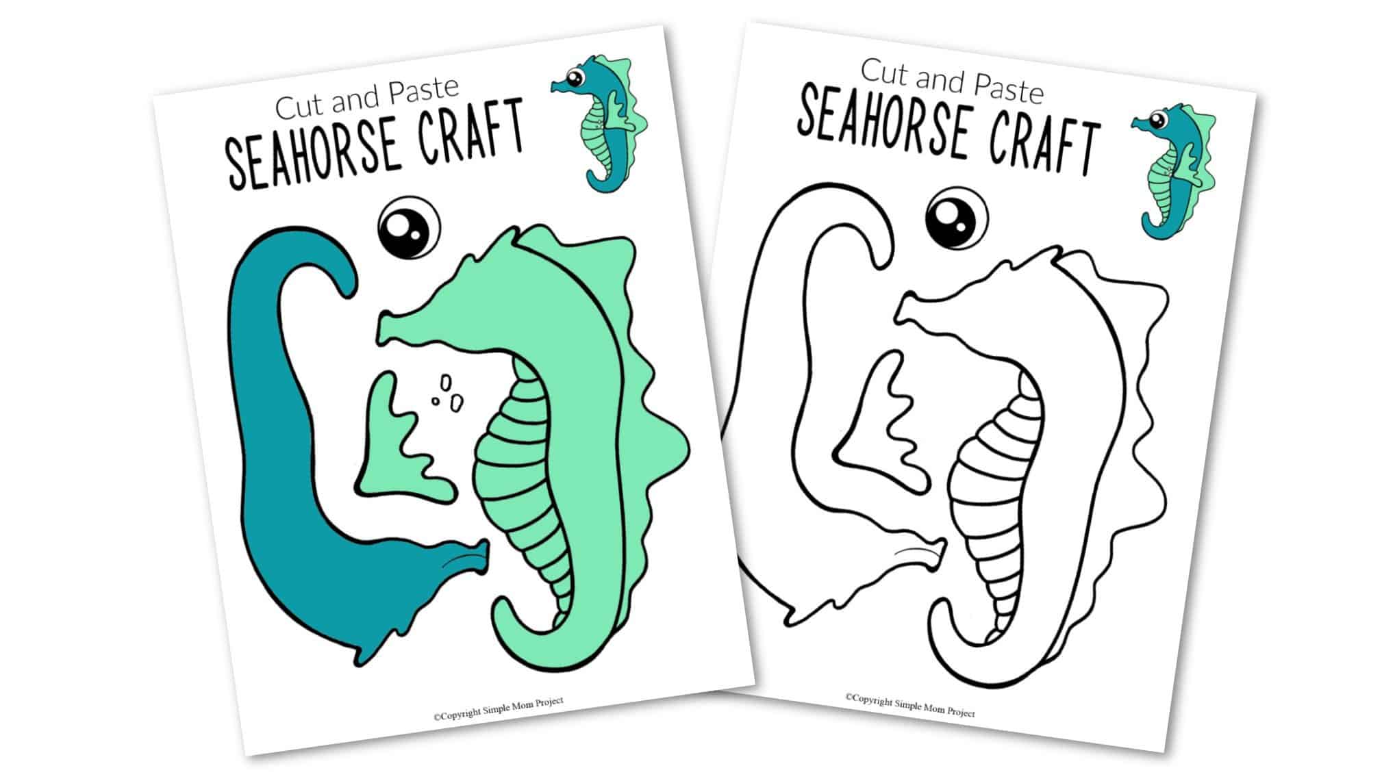 Free Printable Seahorse Ocean Animal Craft for Kids, preschoolers and toddlers