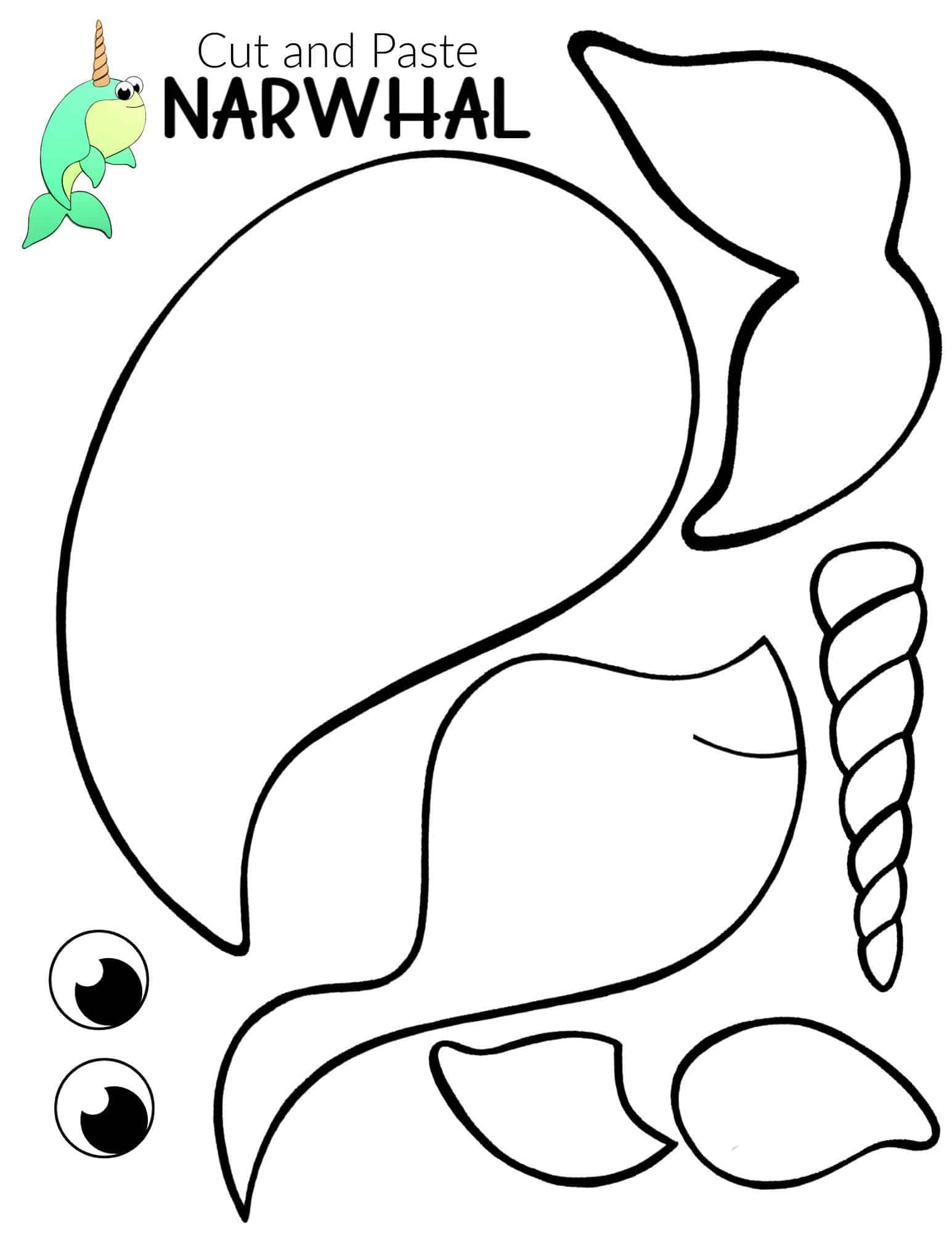 Free Printable Arctic Animal Narwhal Craft for Kids Preschoolers and Toddlers