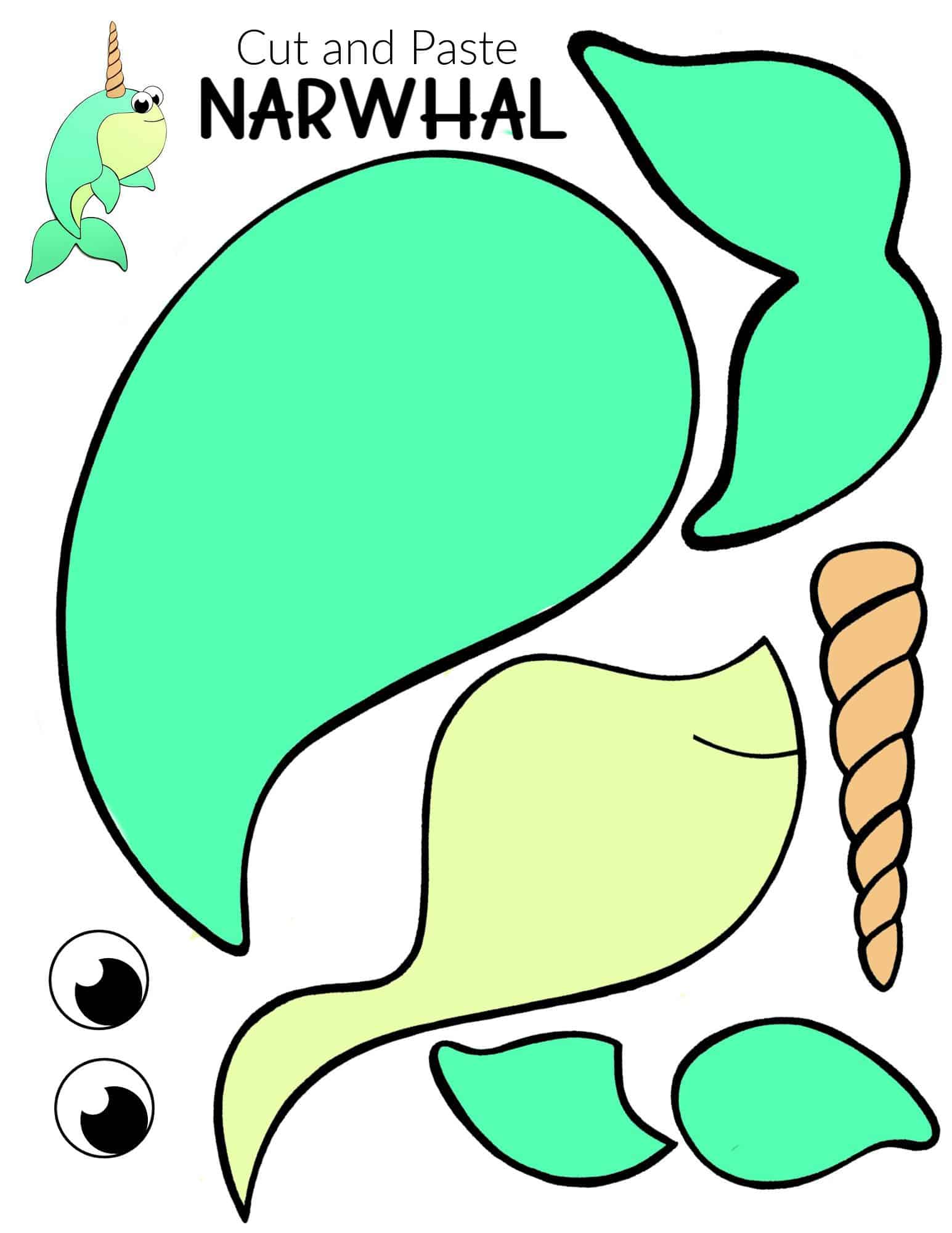 Free Printable Arctic Animal Narwhal Craft for Kids Preschoolers and Toddlers