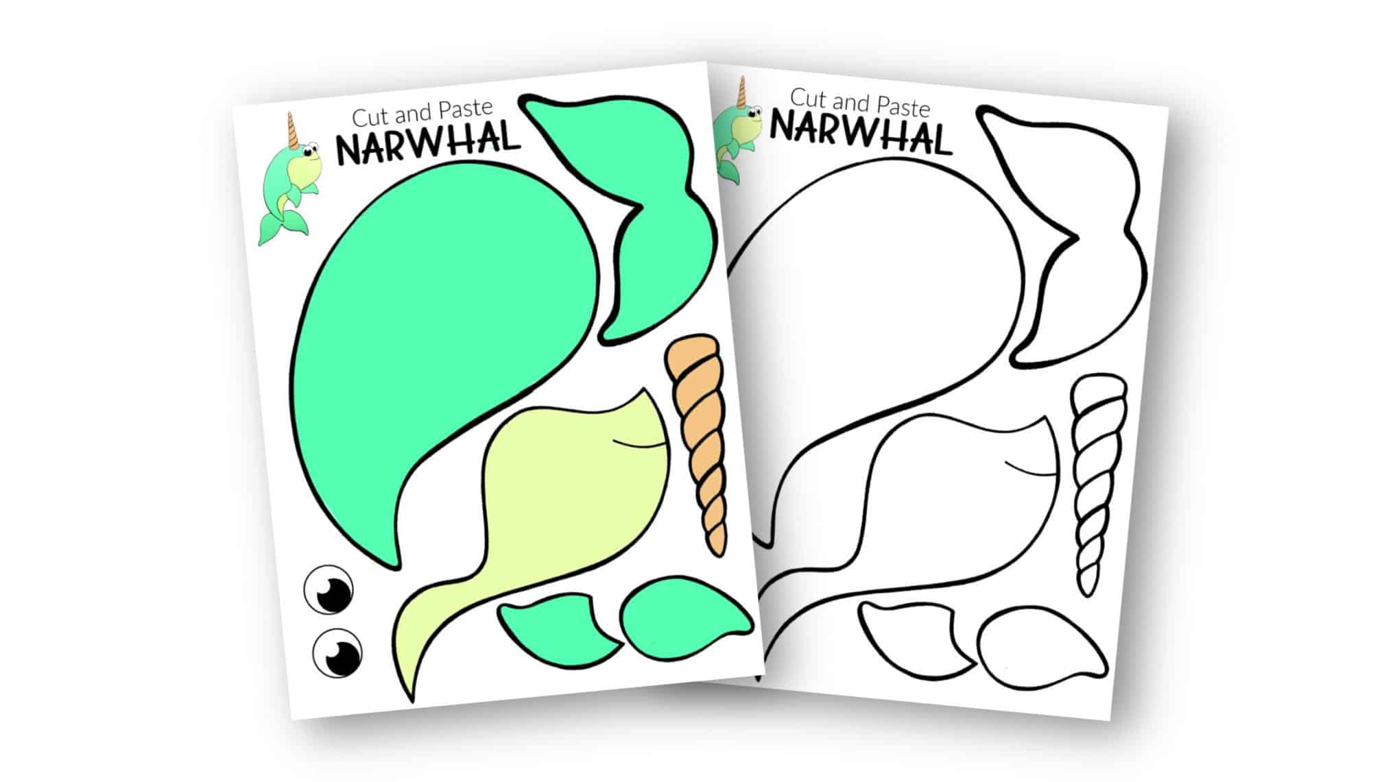 Free Printable Arctic Animal Narwhal Craft for Kids Preschoolers and Toddlers