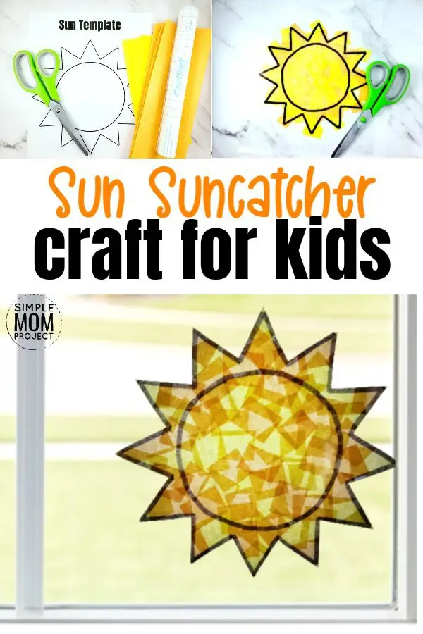 Print your free sun template and give your windows a fun, stained glass effect with this easy, diy spring and summer sun suncatcher craft. This sunshine craft is great for kids of all ages including preschoolers, toddlers, kindergartners and even adults! #suncatcher #suncatchercrafts #suncrafts #sunsuncatchercraft