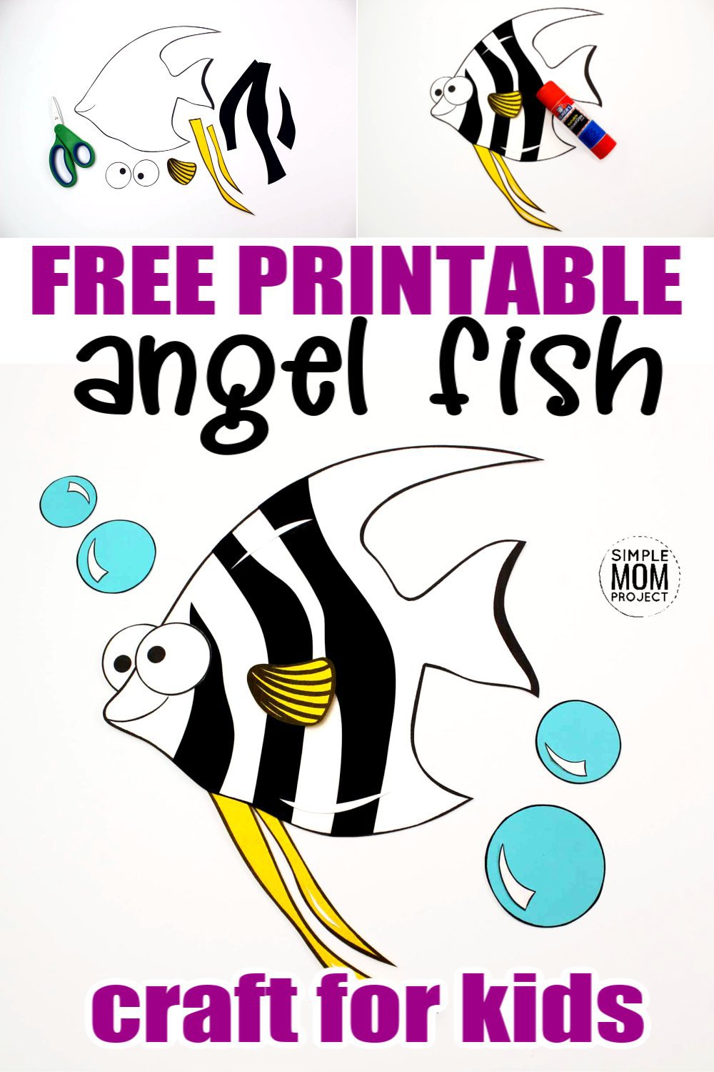 Planning an ocean theme lesson ? What about a trip to the aquarium? You'll want to snag up this free printable angelfish craft! He is especially a favorite of the preschooler and kindergarten classes although all kids will love making their own angelfish while they work within their ocean theme! #angelfish #angelfishcraft #oceananimals #oceananimalcrafts #SimpleMomProject
