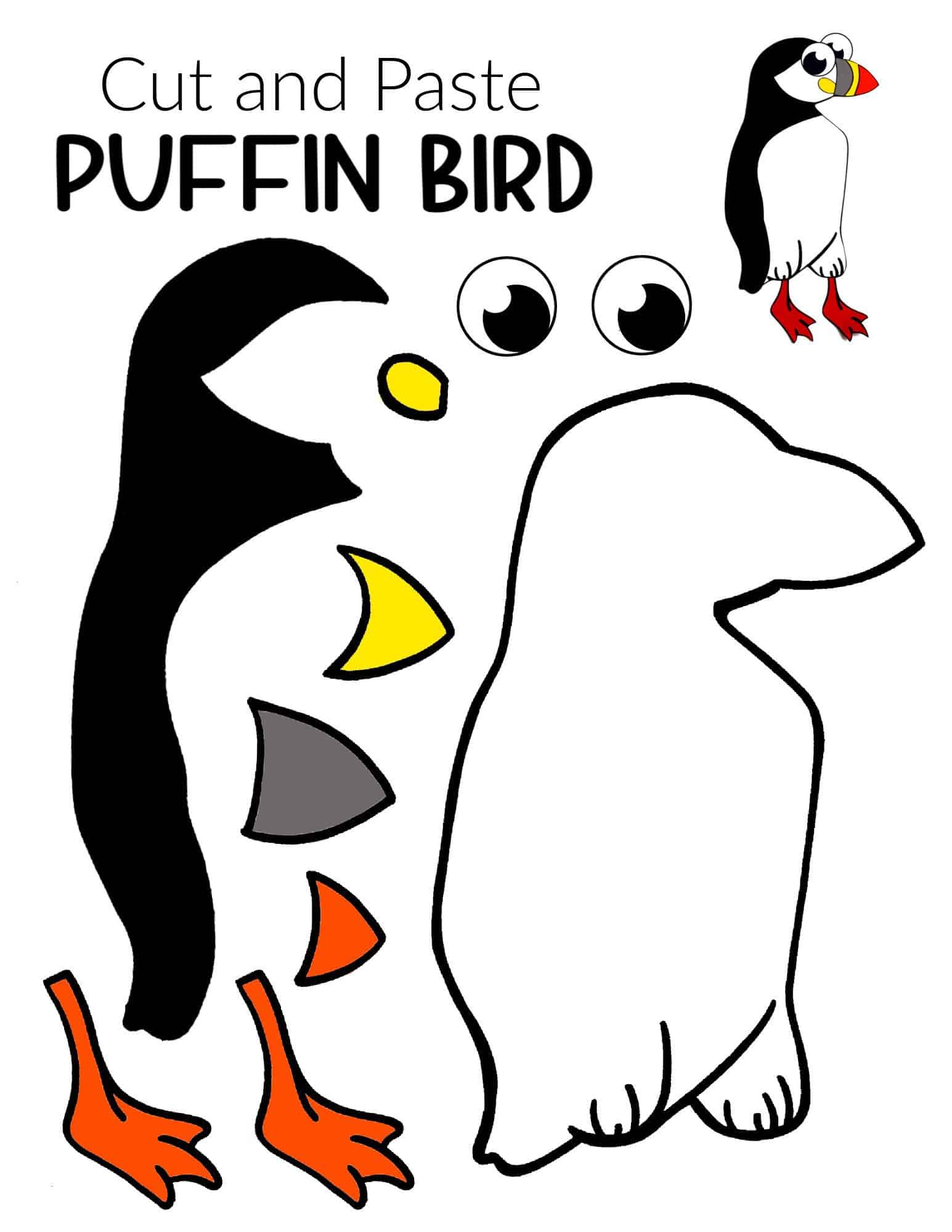 Free Printable Arctic Animal Puffin Craft for Kids Preschoolers and Toddlers 