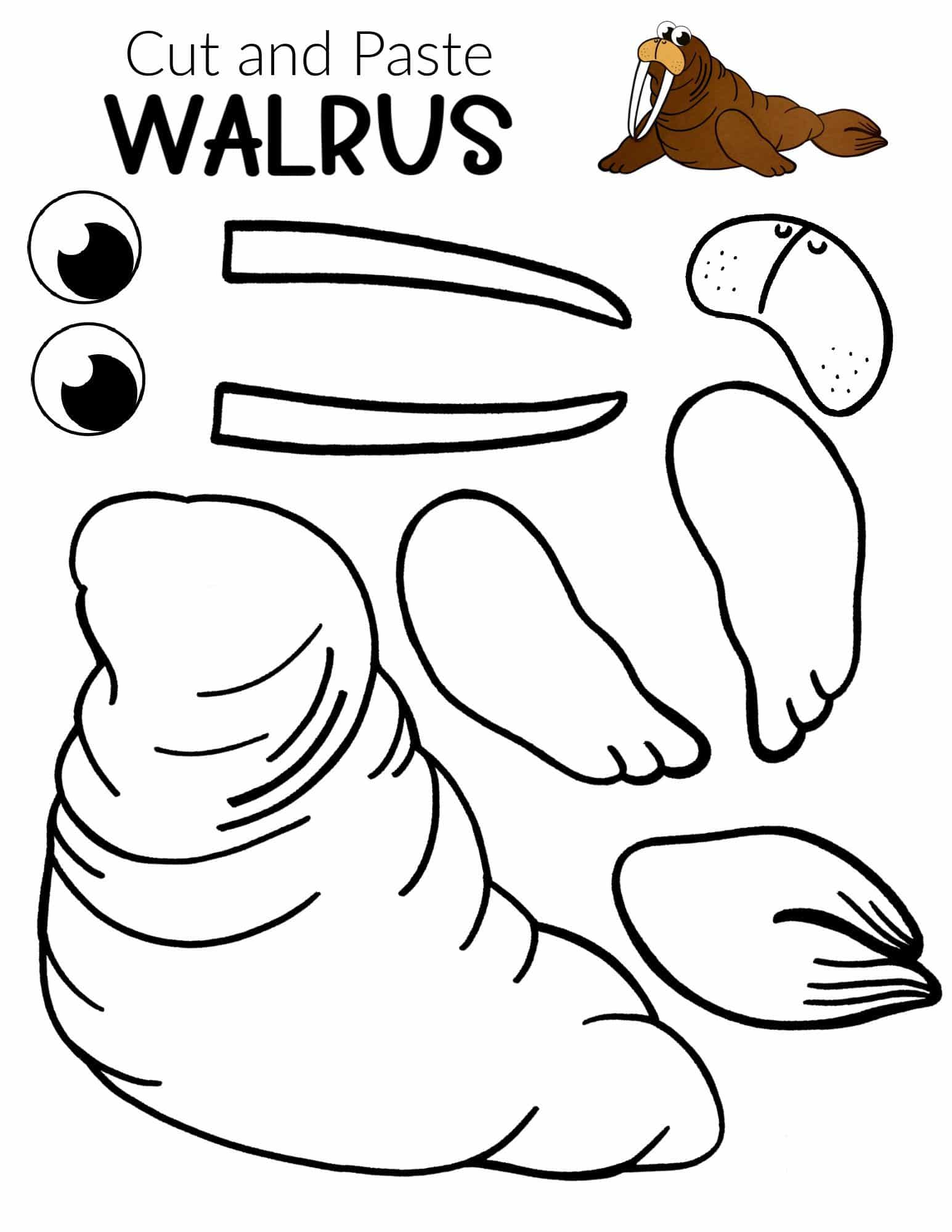 Free Printable Arctic Animal Walrus Craft for Kids Preschoolers and Toddlers