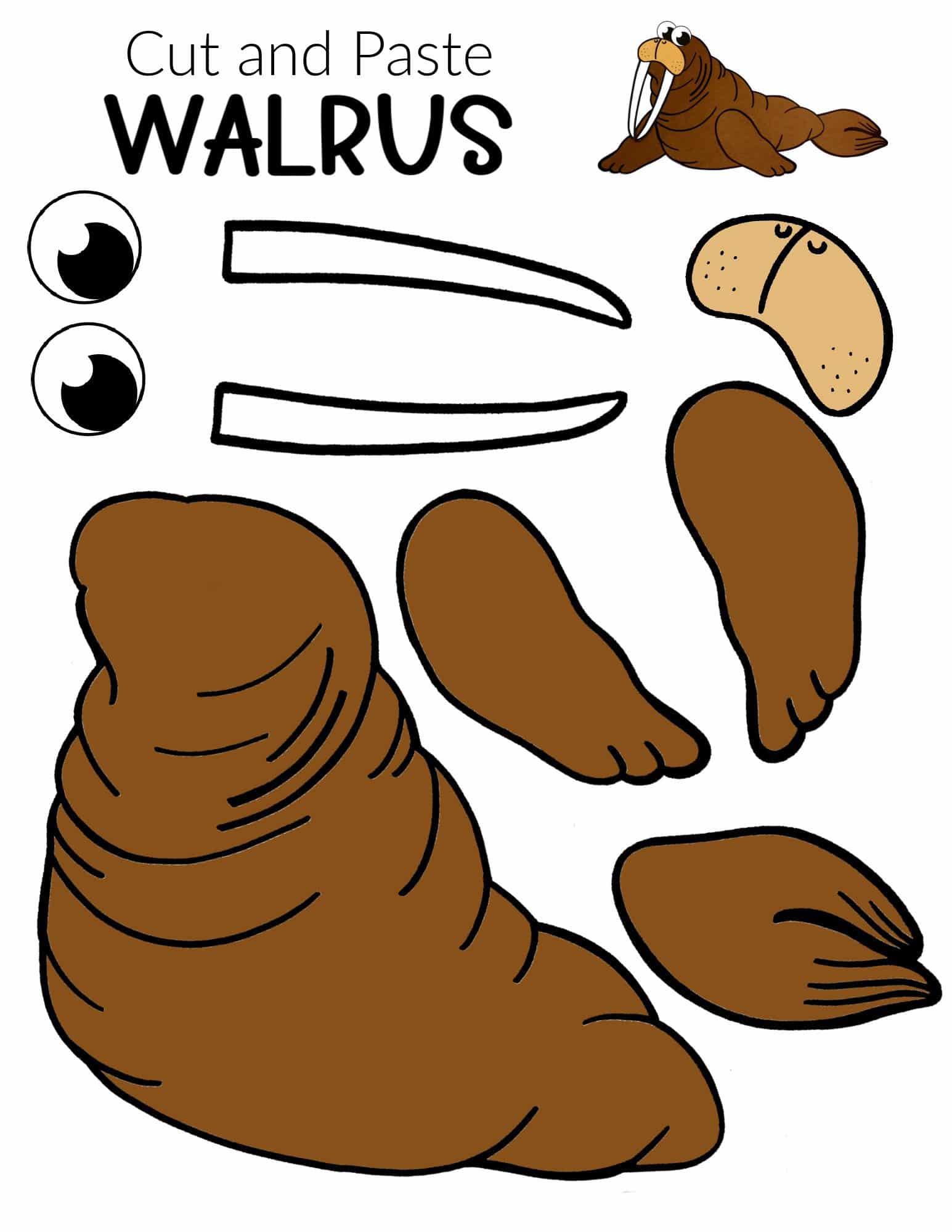 Free Printable Arctic Animal Walrus Craft for Kids Preschoolers and Toddlers