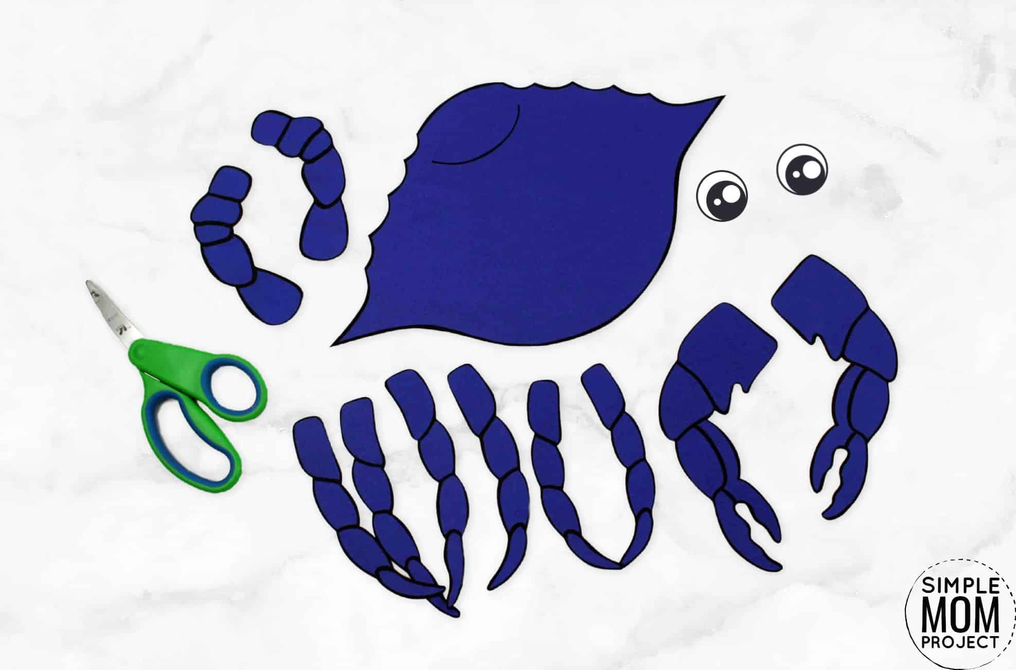 Free Printable Blue Crab Ocean Animal Craft for Kids, preschoolers and toddlers