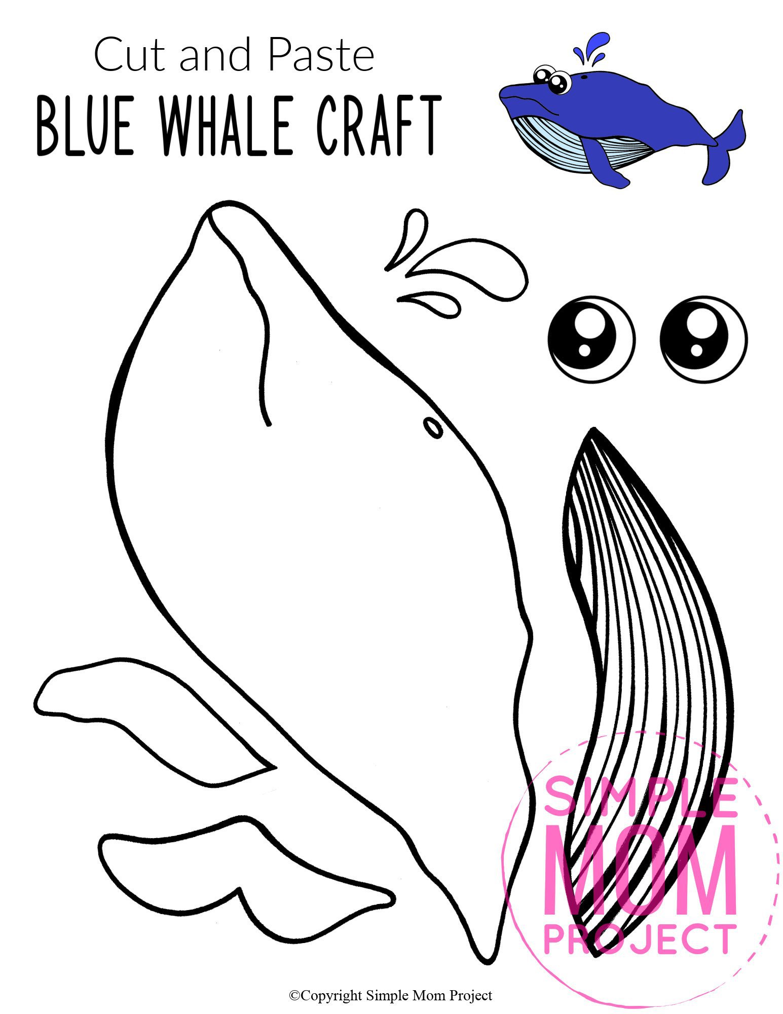 Free Printable Blue Whale Craft Ocean Animal Craft for Kids, preschoolers and toddlers