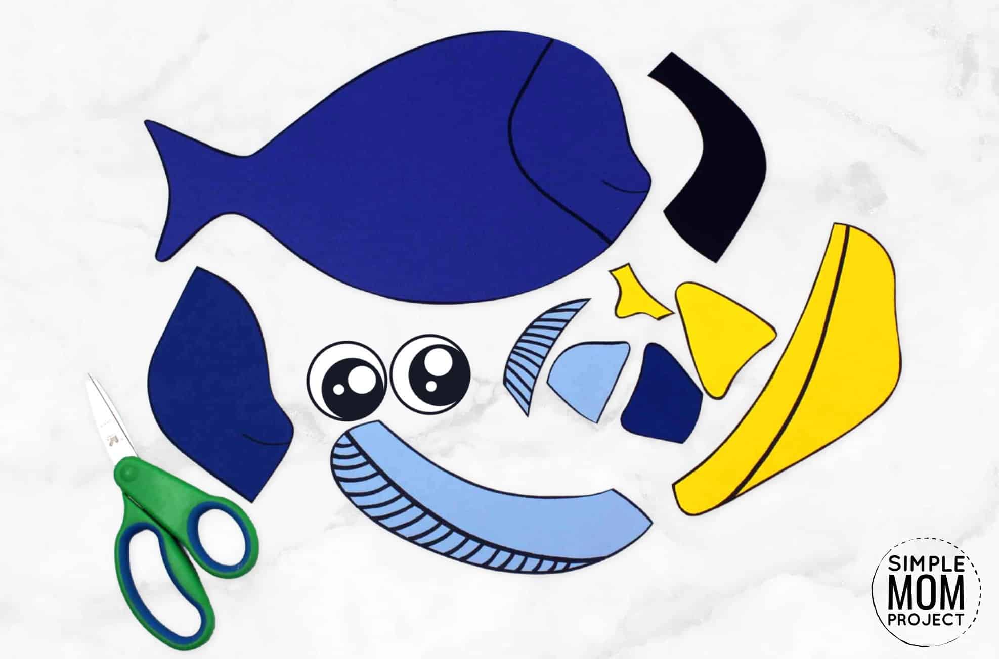 Free Printable Dory Blue Tang Fish Ocean Animal Craft for Kids, preschoolers and toddlers