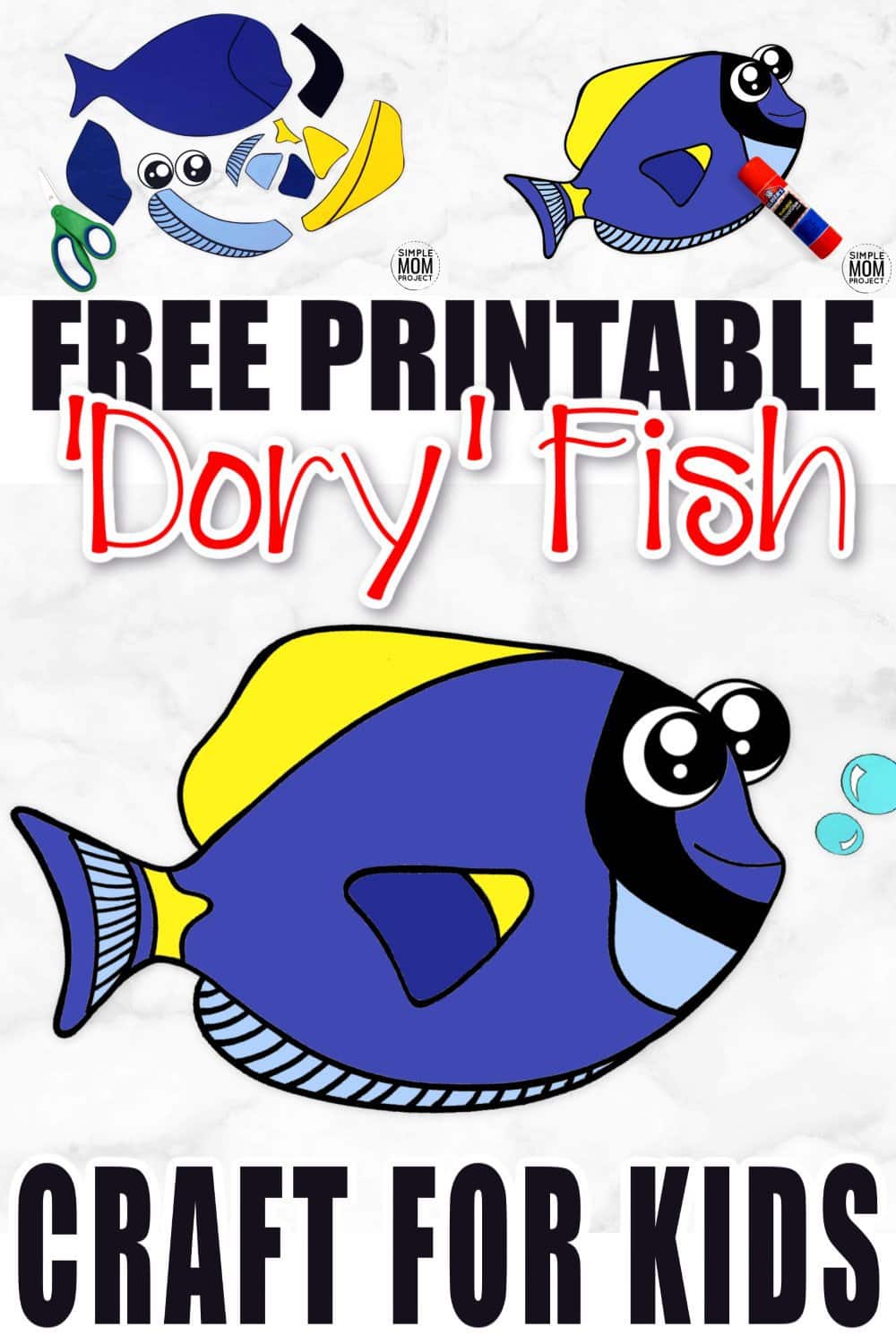 Free Printable Dory Blue Tang Fish Ocean Animal Craft for Kids, preschoolers and toddlers