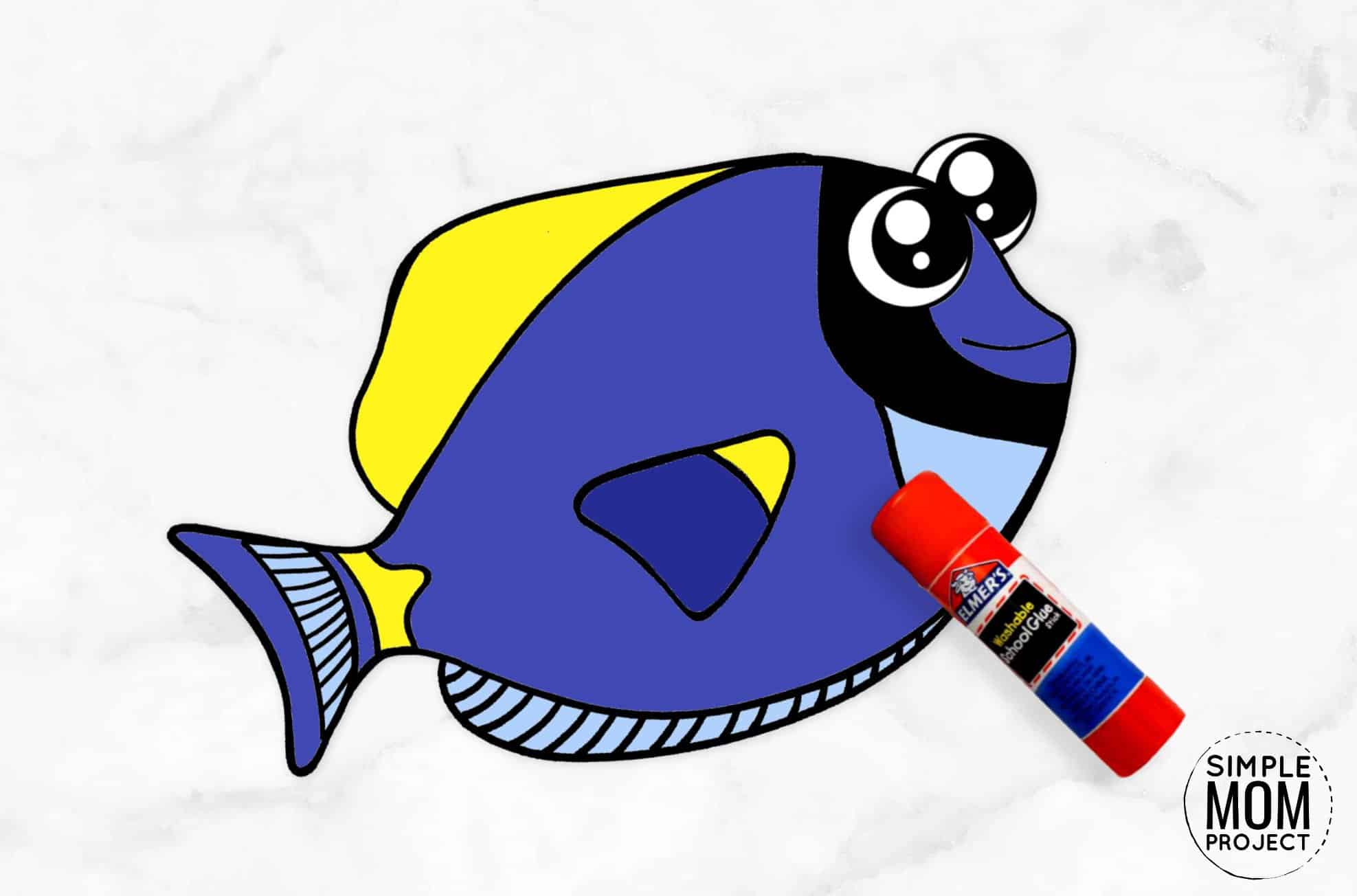 Free Printable Dory Blue Tang Fish Ocean Animal Craft for Kids, preschoolers and toddlers