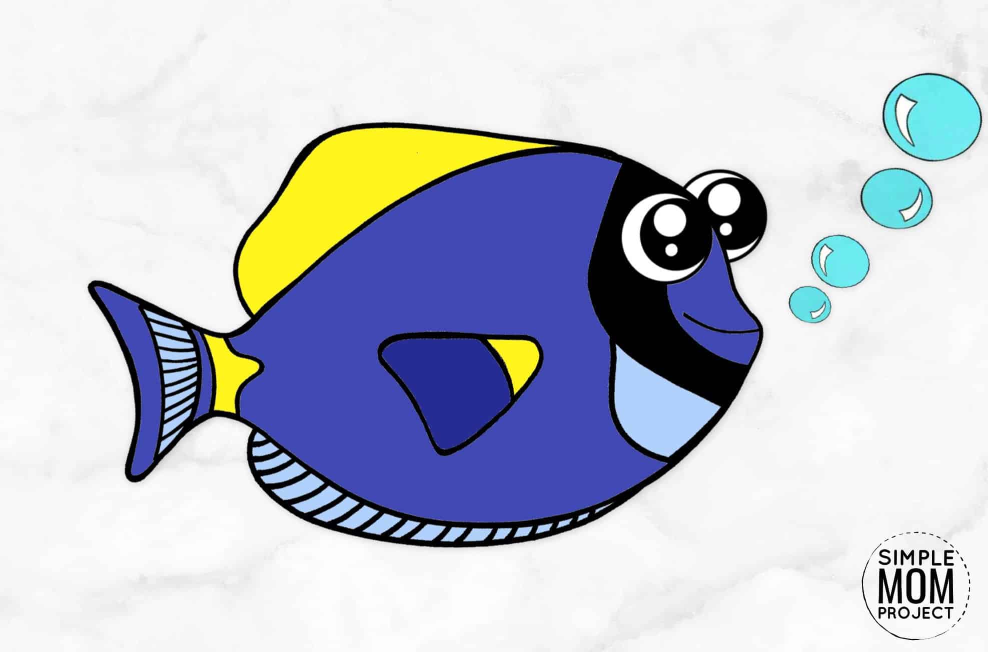 Free Printable Dory Blue Tang Fish Ocean Animal Craft for Kids, preschoolers and toddlers