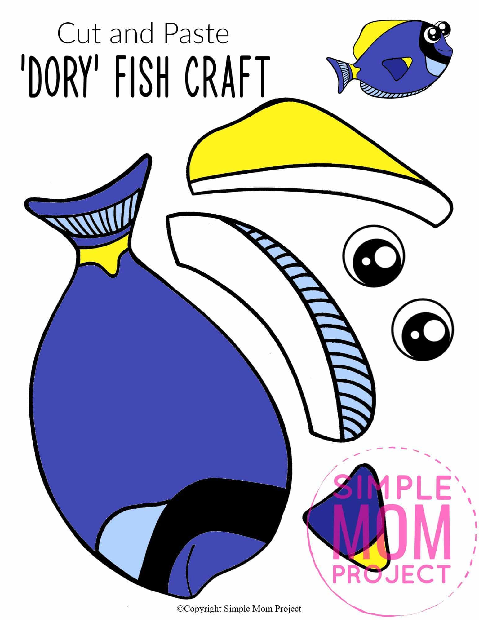 Free Printable Dory Blue Tang Fish Ocean Animal Craft for Kids, preschoolers and toddlers