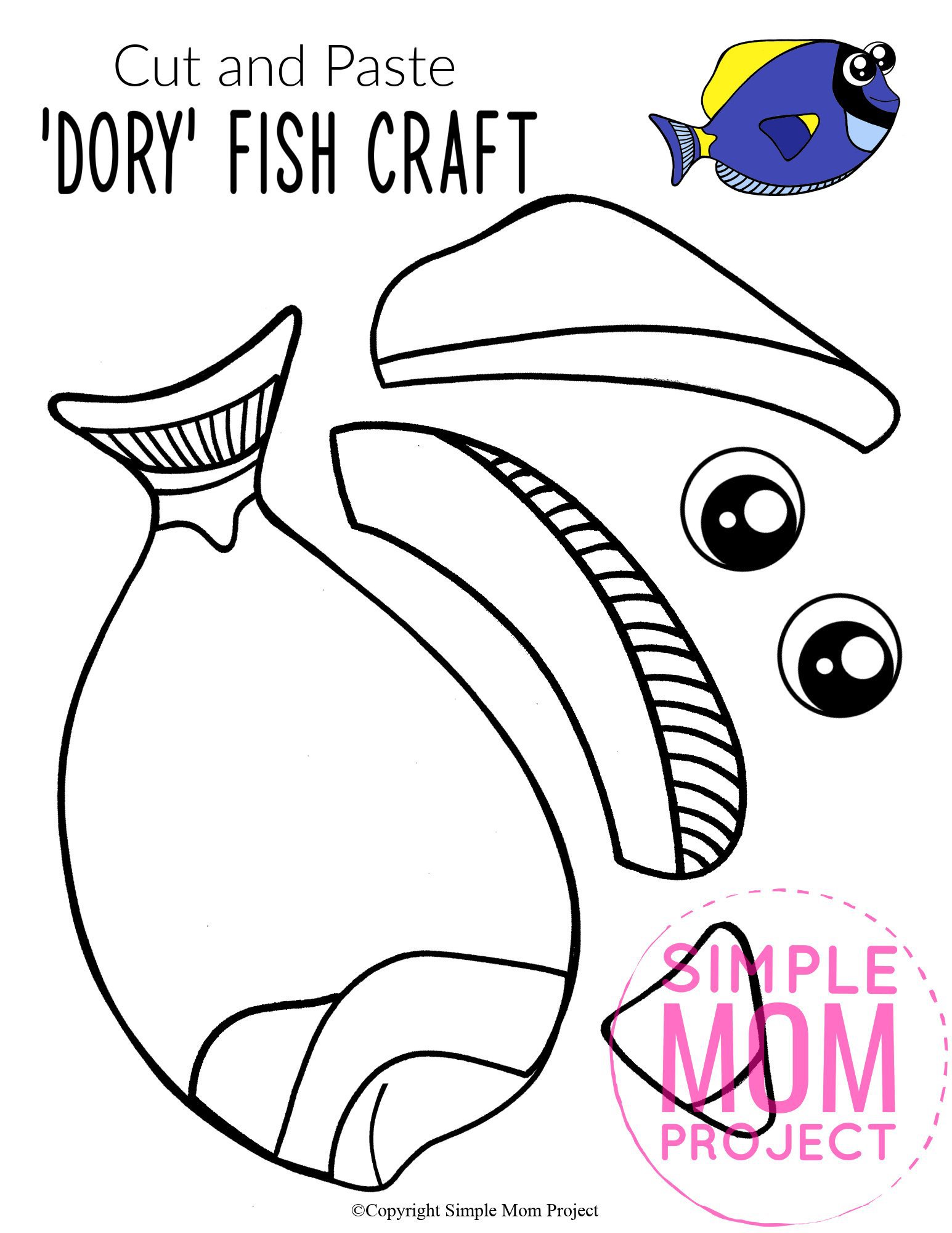 Free Printable Dory Blue Tang Fish Ocean Animal Craft for Kids, preschoolers and toddlers