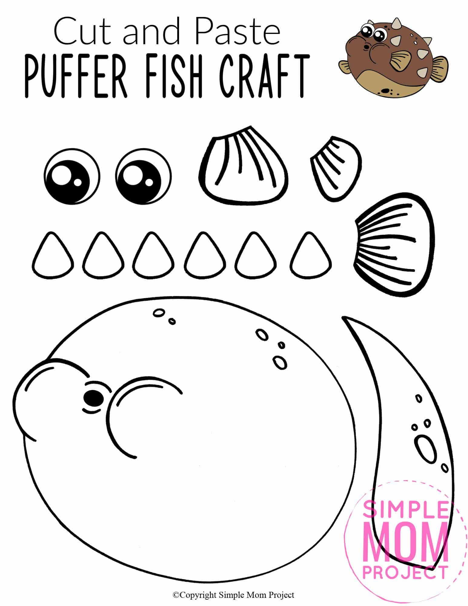 Free Printable Puffer Fish Ocean Animal Craft for Kids, preschoolers and toddlers puffer fish template