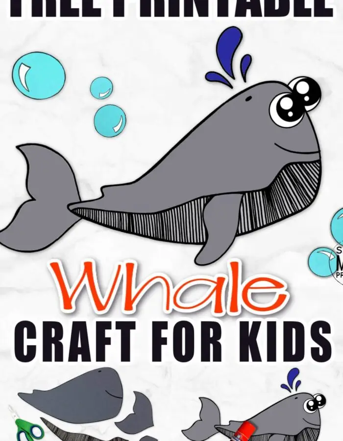 Looking for a fun summer craft or maybe a cute greeting card to cheer someone up? Click now to print this cute whale template and paste together an ocean full of fun! He is perfect for kids of all ages, including preschoolers and toddlers! #whalecrafs #spermwhalecrafts #oceananimals #oceananimalcrafts #simplemomproject