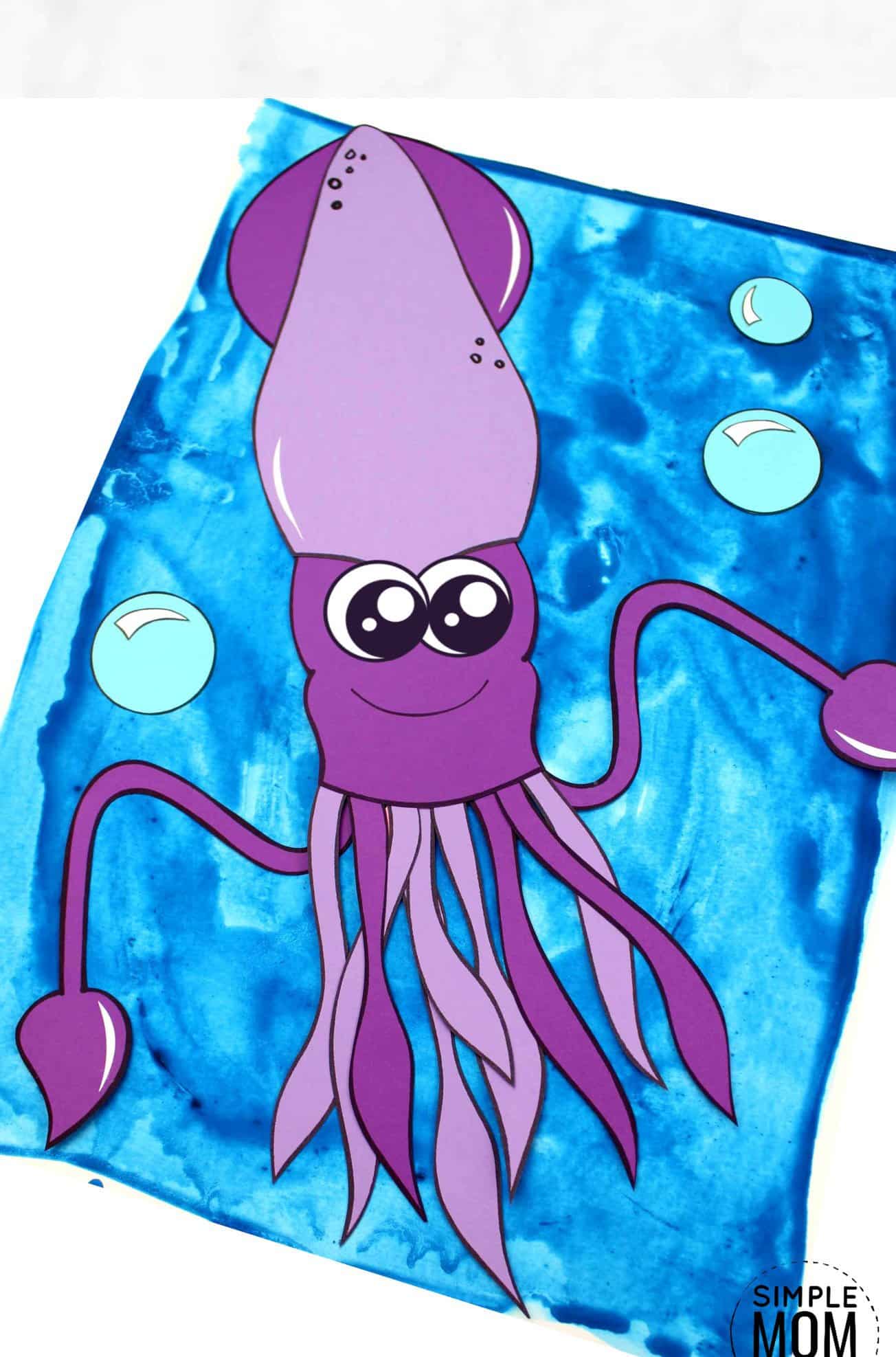 Free Printable Squid Ocean Animal Craft for Kids, preschoolers and toddlers