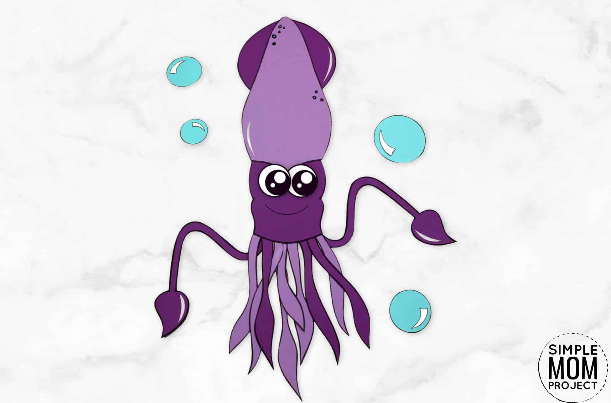 Free Printable Squid Ocean Animal Craft for Kids, preschoolers and toddlers