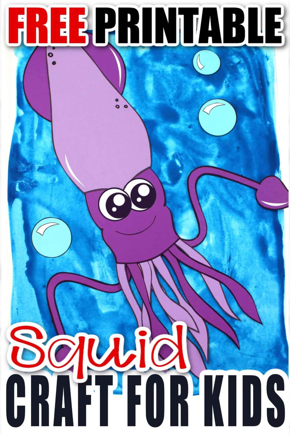 This easy giant squid craft is perfect diy ocean themed craft for kids of all ages including preschoolers and toddlers! Use our free printable squid template and get this paper arts and craft idea started! #squid #squidcraft #oceananimal #oceananimalcrafts #SimpleMomProject