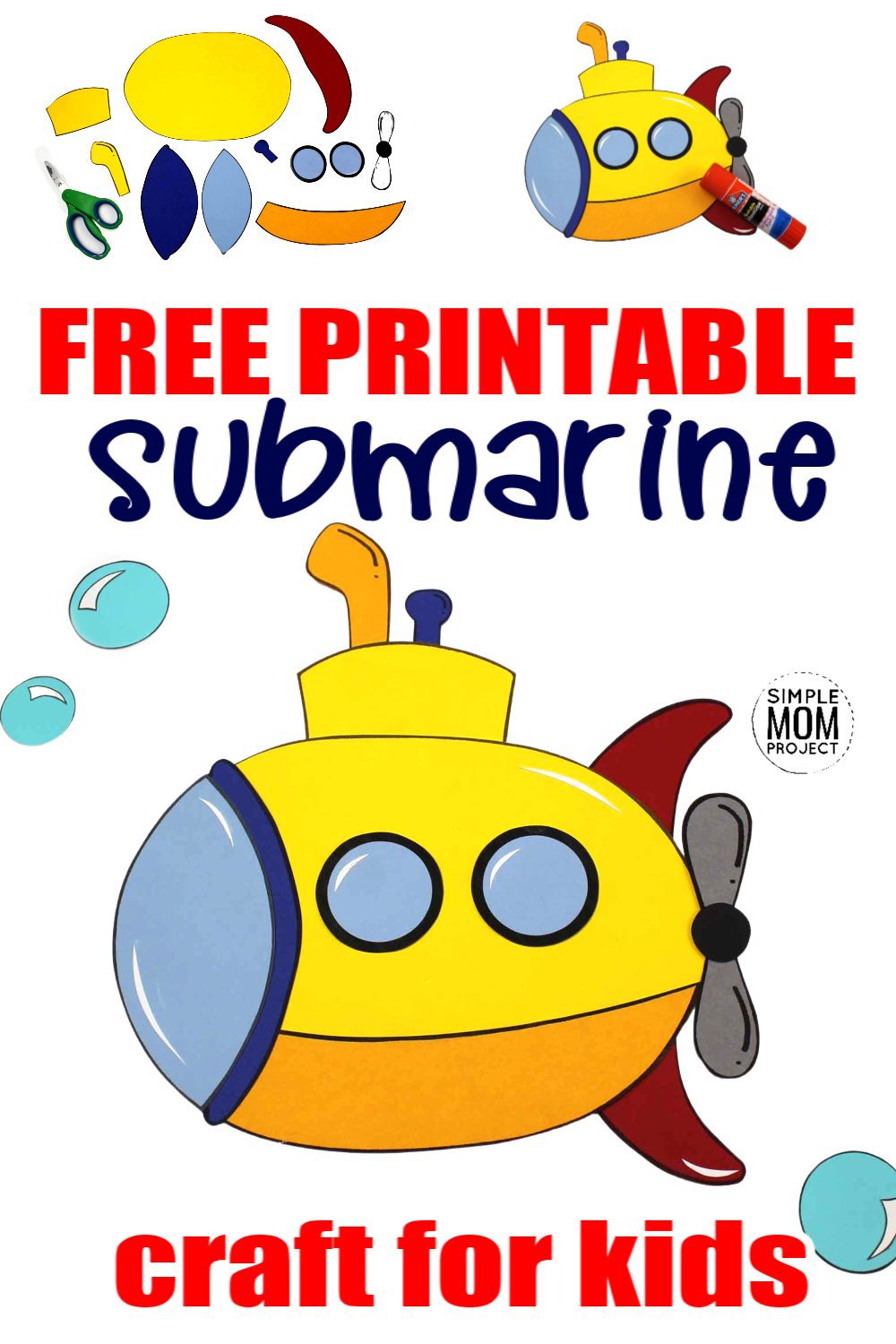 Free Printable Submarine Ocean Animal Craft for Kids, preschoolers and toddlers