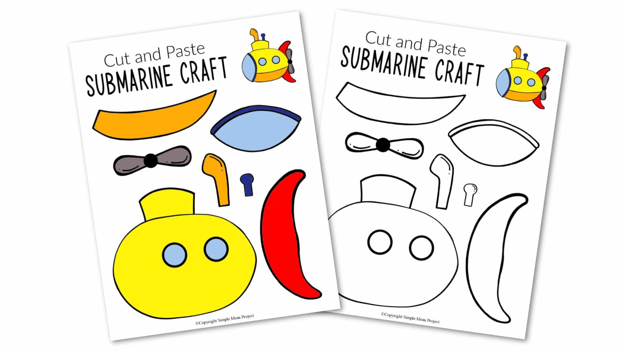 Free Printable Submarine Ocean Animal Craft for Kids, preschoolers and toddlers 