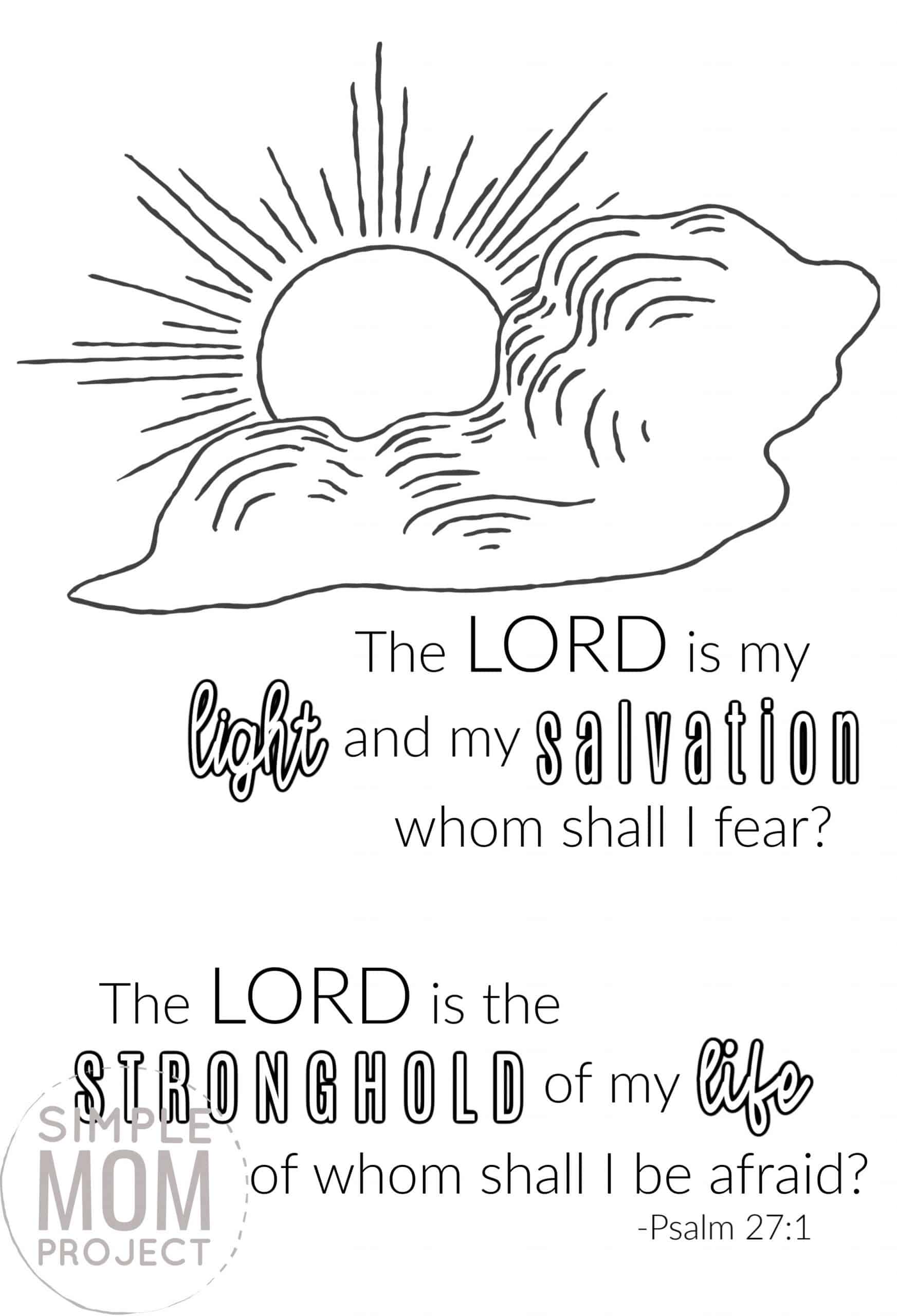 Psalm 27 1 The Lord is my Salvation Free Printable Bible Verse Coloring page for adults and kids