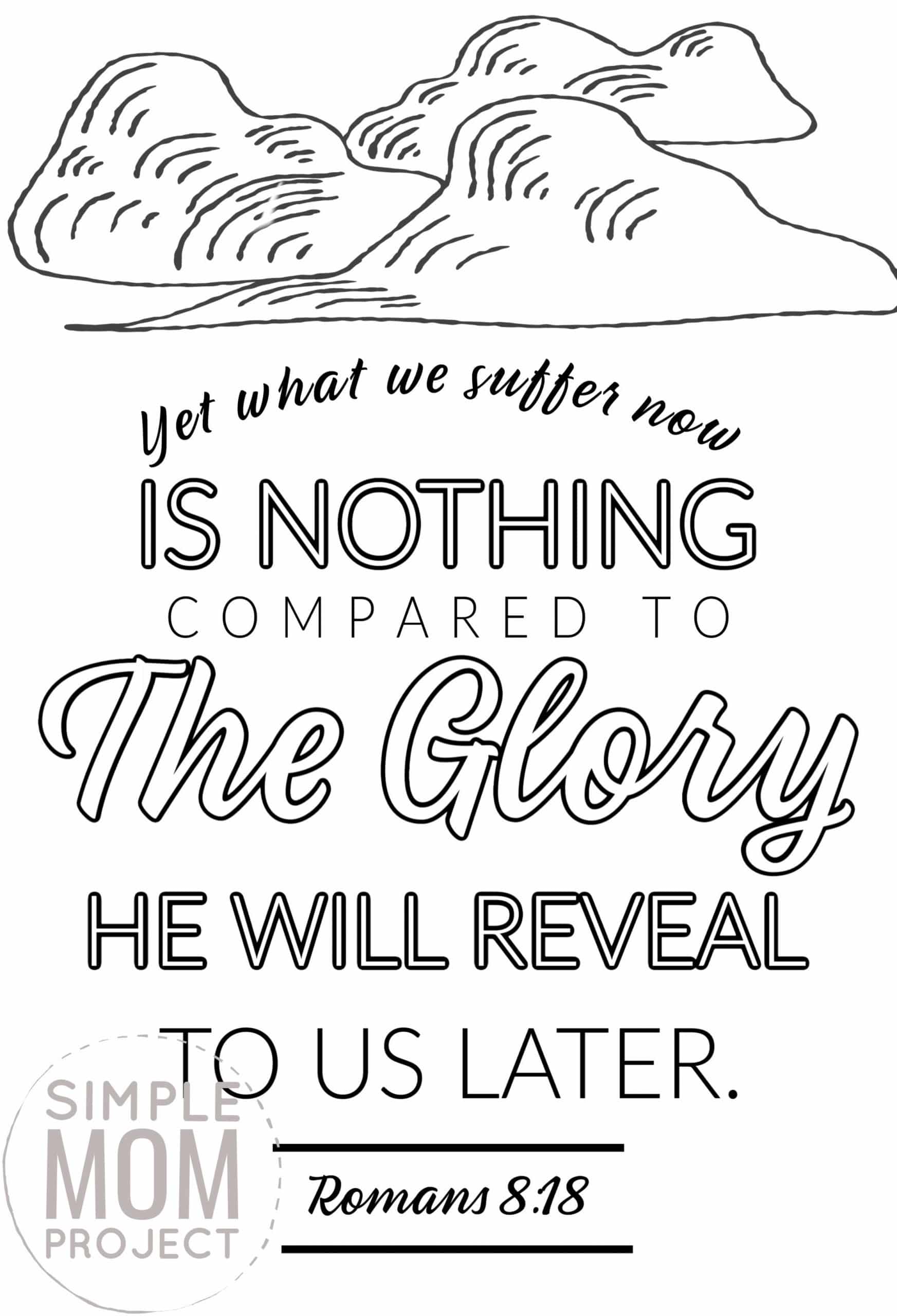 Romans 8 18 The Glory Revealed Free Printable Bible Verse coloring page for kids and adults 