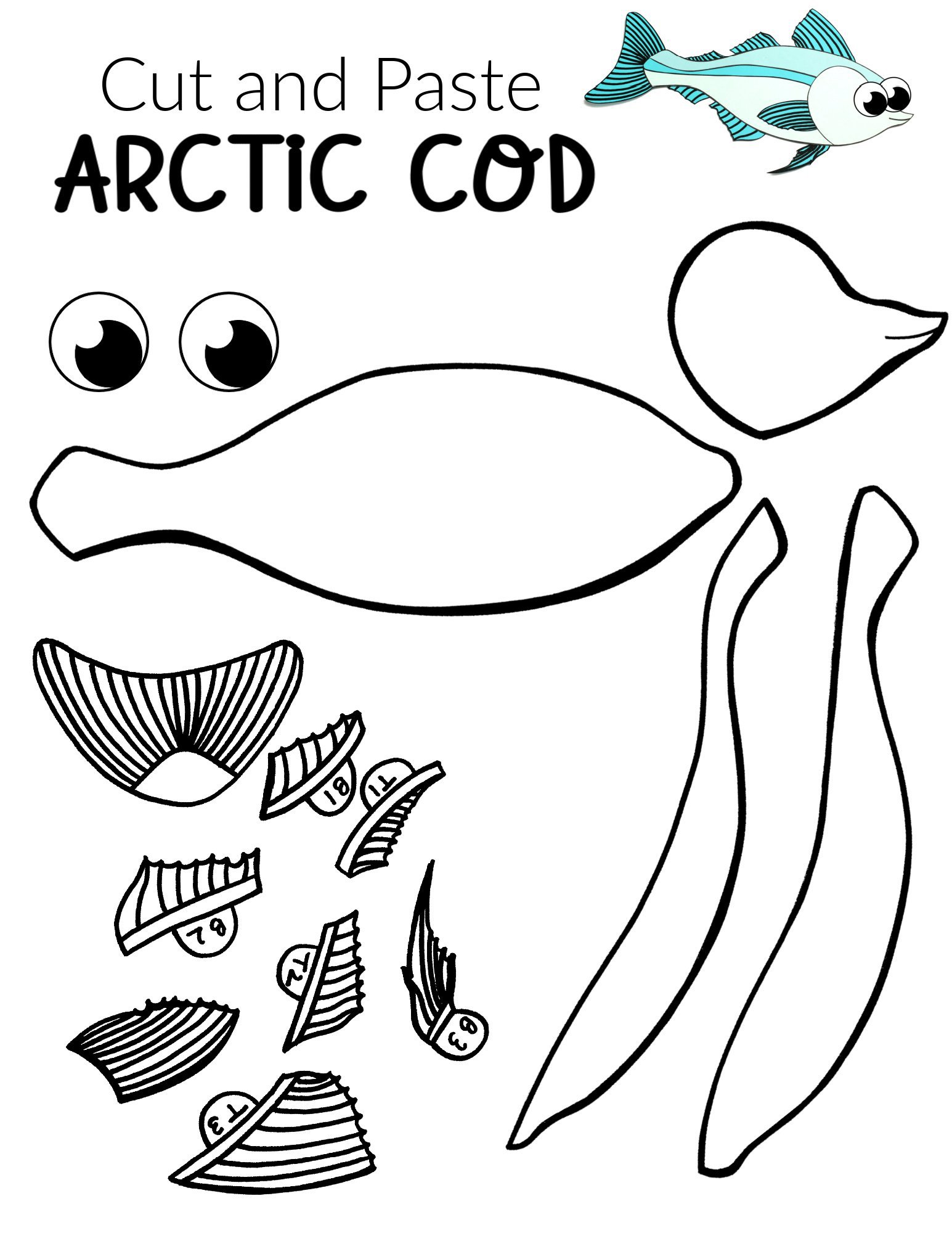 Free Printable Arctic Animal Cod Fish Craft for Kids Preschoolers and Toddlers
