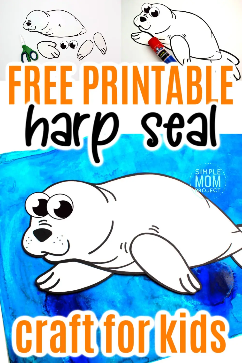 Looking for a step-by-step harp seal craft? Use the free printable seal template and either cut and paste or turn this arctic animal harp seal into a fun coloring activity! #harpseal #arcticanimal #arcticanimalcrafts #SimpleMomProject