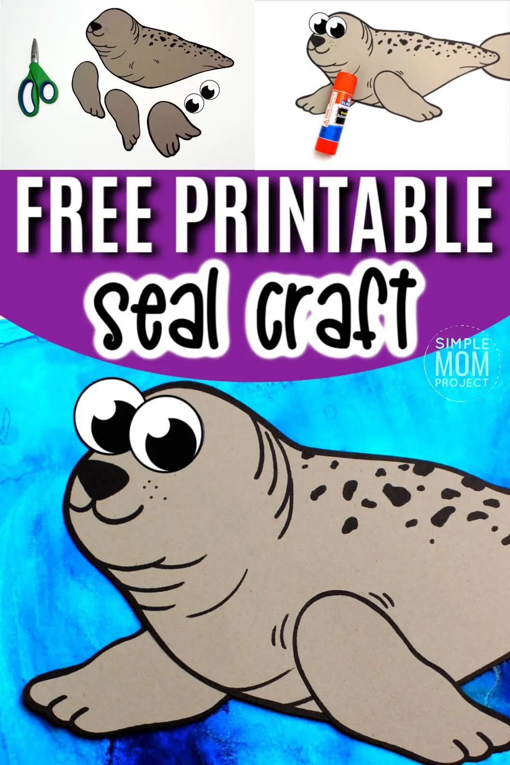 Are you teaching the letter S to your preschooler? Use our free printable ringed seal template to make this easy paper seal craft! This arctic animal sea craft can be turned into a great felt project or a fun seal puppet! #seal #sealcrafts #arctianimal #arcticanimalcrafts