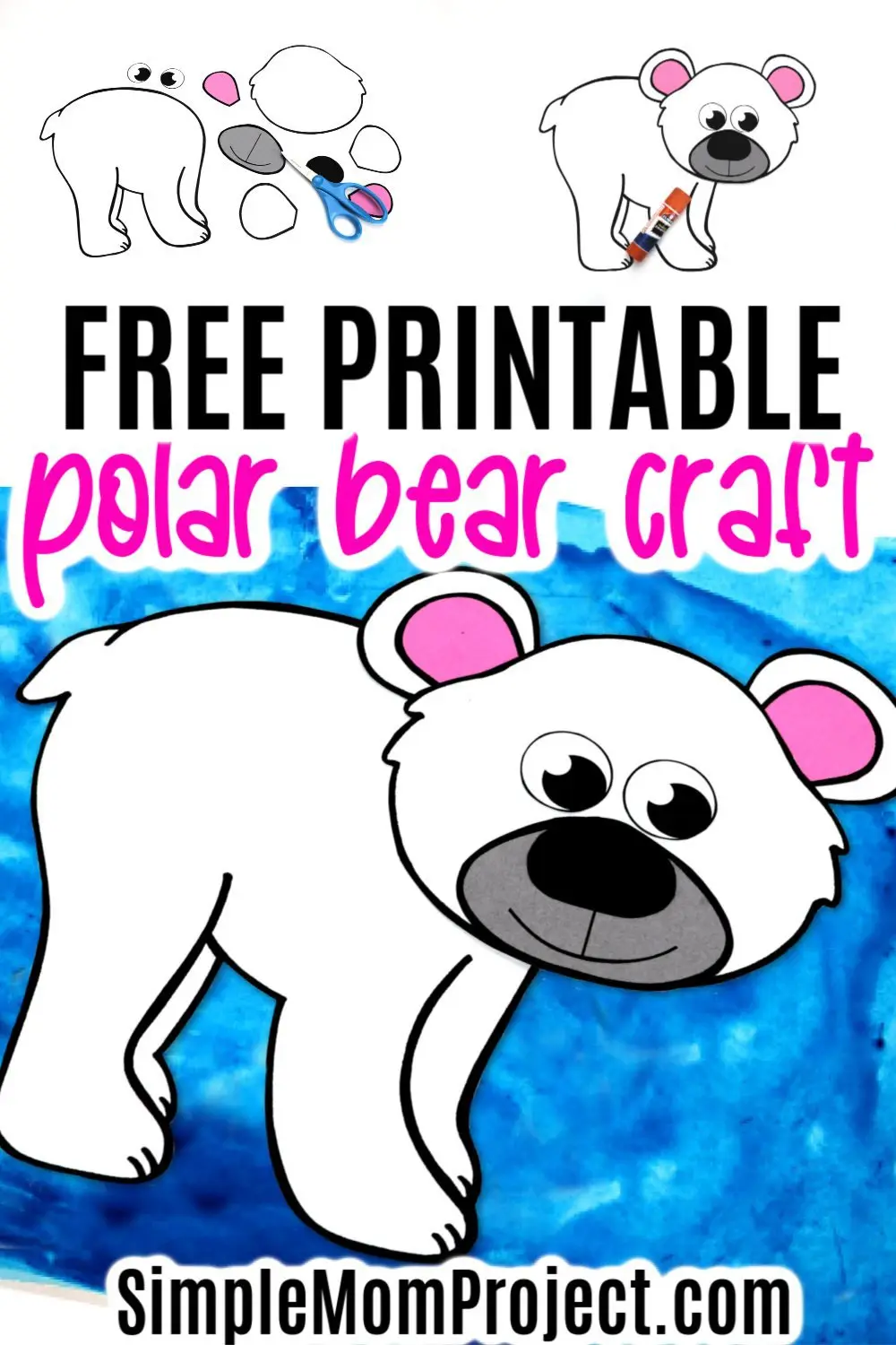 Looking for a fun and easy arctic animal craft idea to do with your preschooler this winter? Click to get this free printable polar bear template to make this cut out polar bear craft! With the step-by-step tutorial, this cute polar bear craft is perfect for kids of all ages, including preschoolers, toddlers and kindergartners! #polarbears #polarbearcrafts #arcticanimals #arcticanimalcrafts