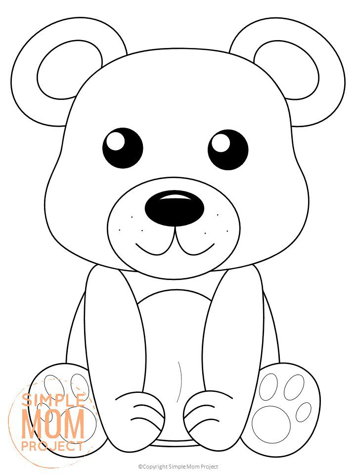 Free Printable Woodland Forest Bear Coloring Page for Kids Preschoolers Toddlers and kindergartners