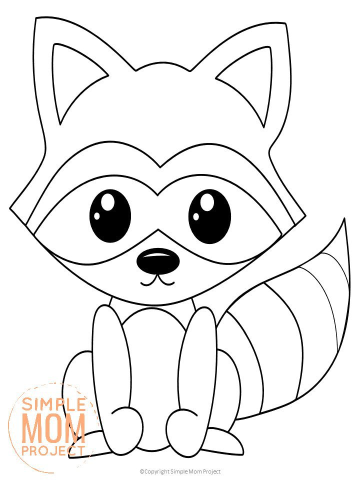 Free Printable Woodland Forest Raccoon Coloring Page for Kids Preschoolers Toddlers and kindergartners